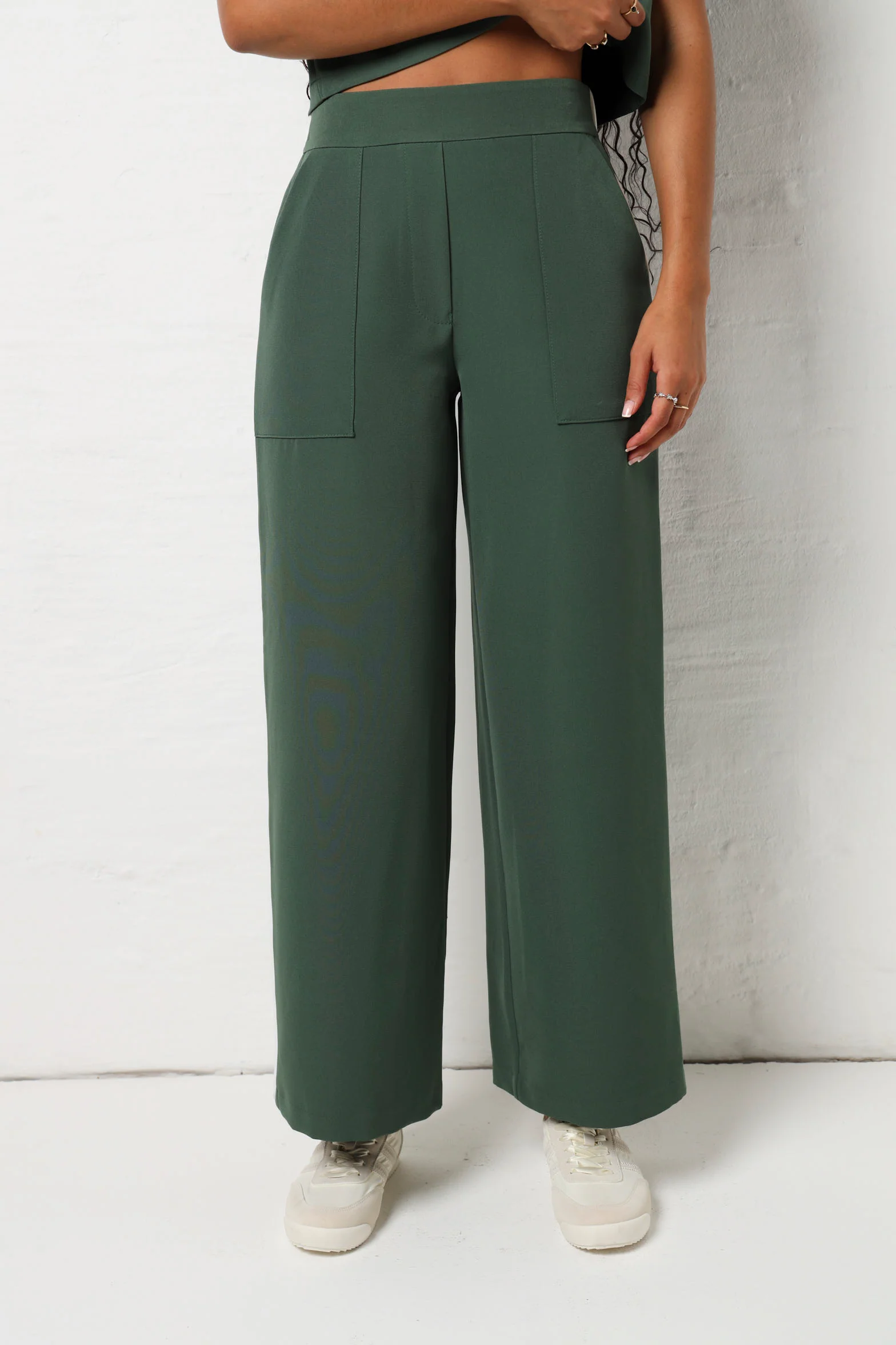 Patch Pocket Side Stripe Wide Leg Pants - Fatigue