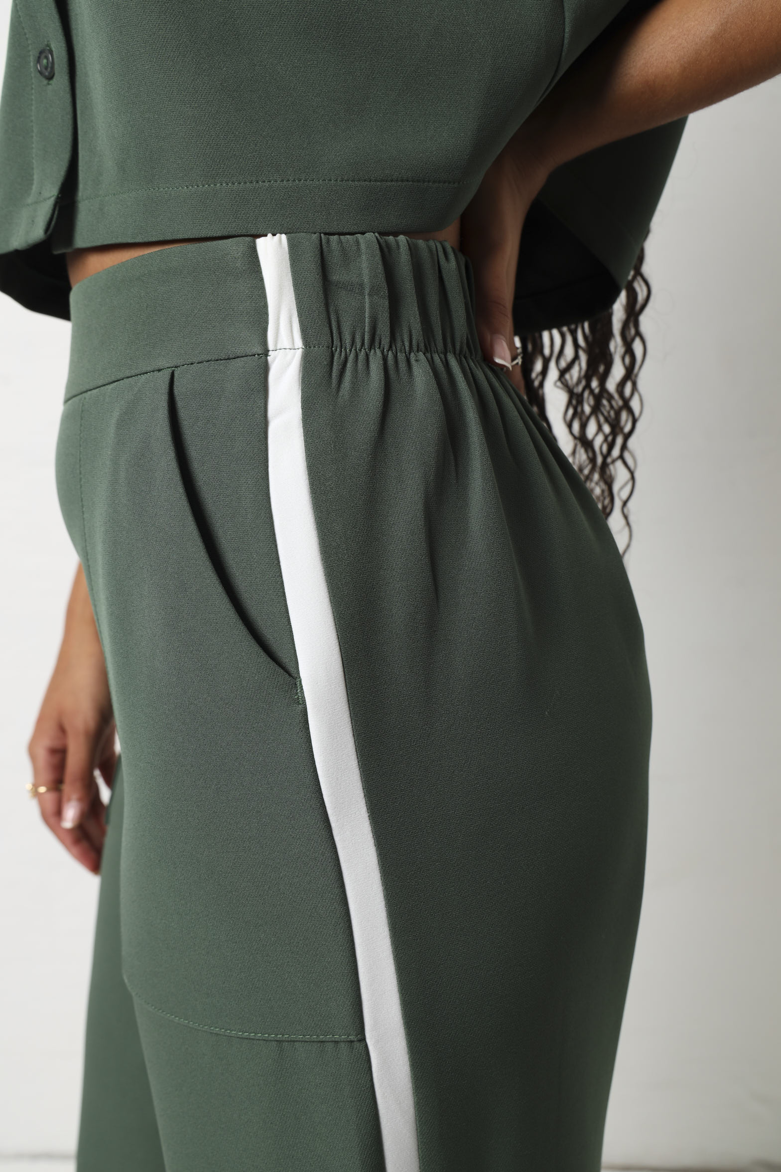 Patch Pocket Side Stripe Wide Leg Pants - Fatigue - Image 3