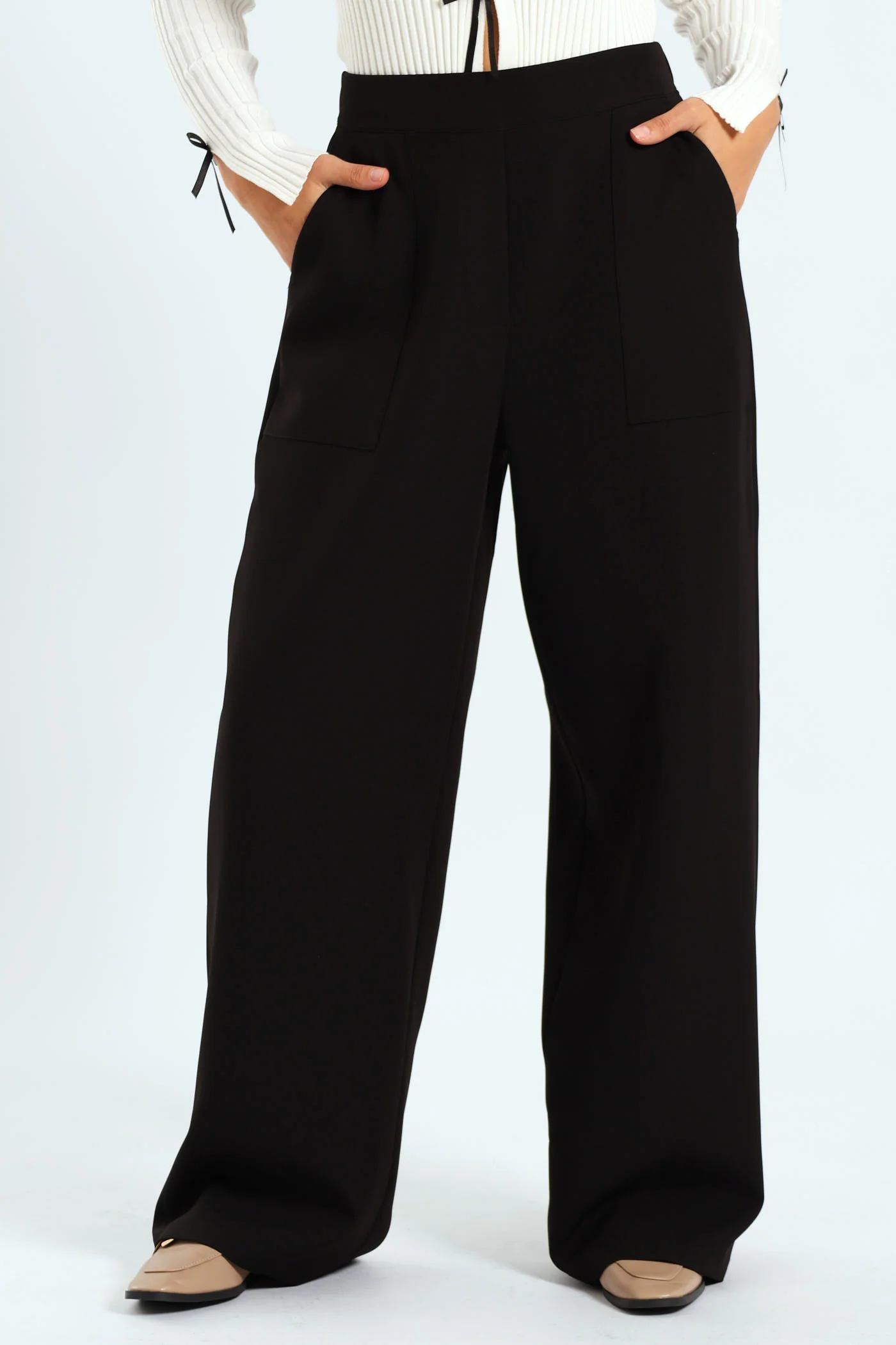 Patch Pocket Wideleg Barbi Pants - Black