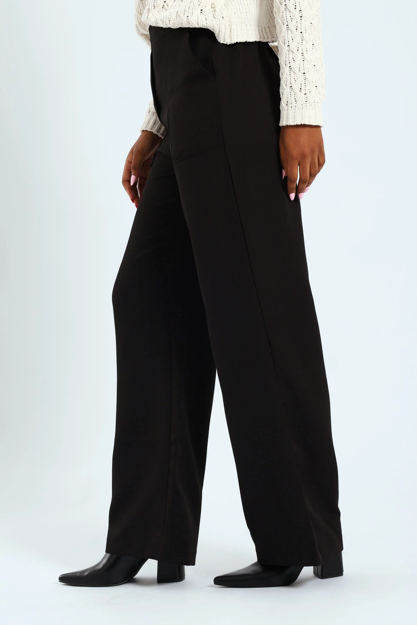 Patch Pocket Wideleg Pants - Black - Image 3
