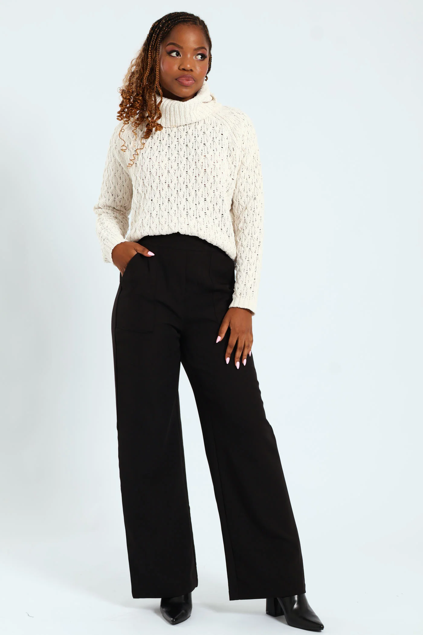 Patch Pocket Wideleg Pants - Black - Image 4