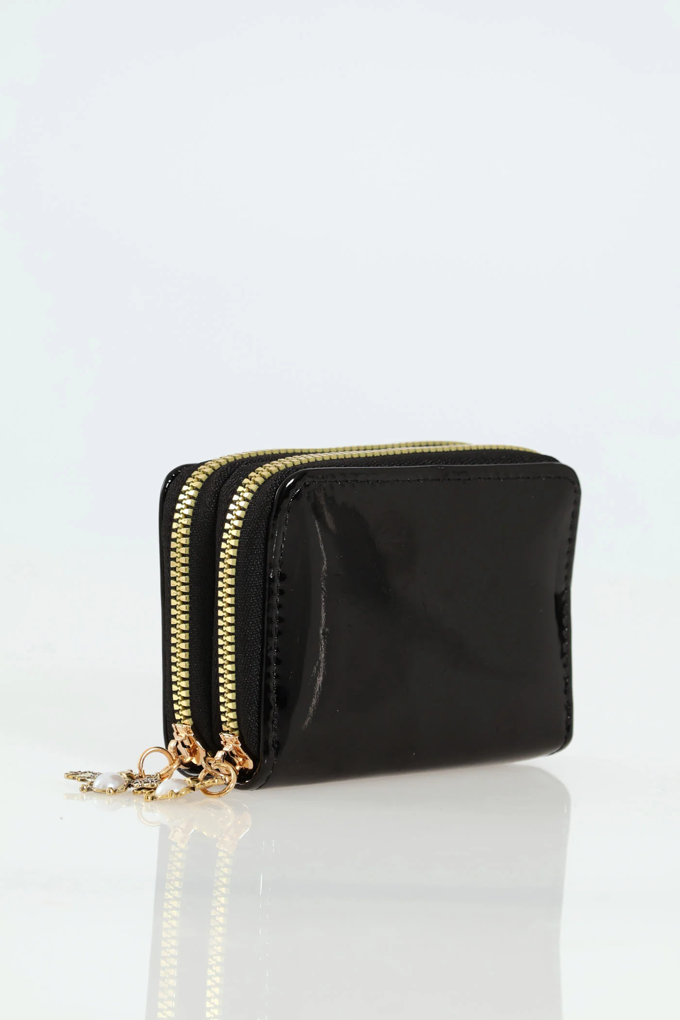 Patent Bee Charm Double Zip Purse - Black