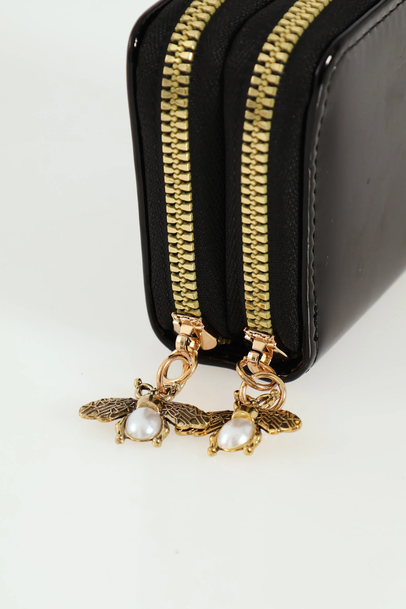 Patent Bee Charm Double Zip Purse - Black - Image 2