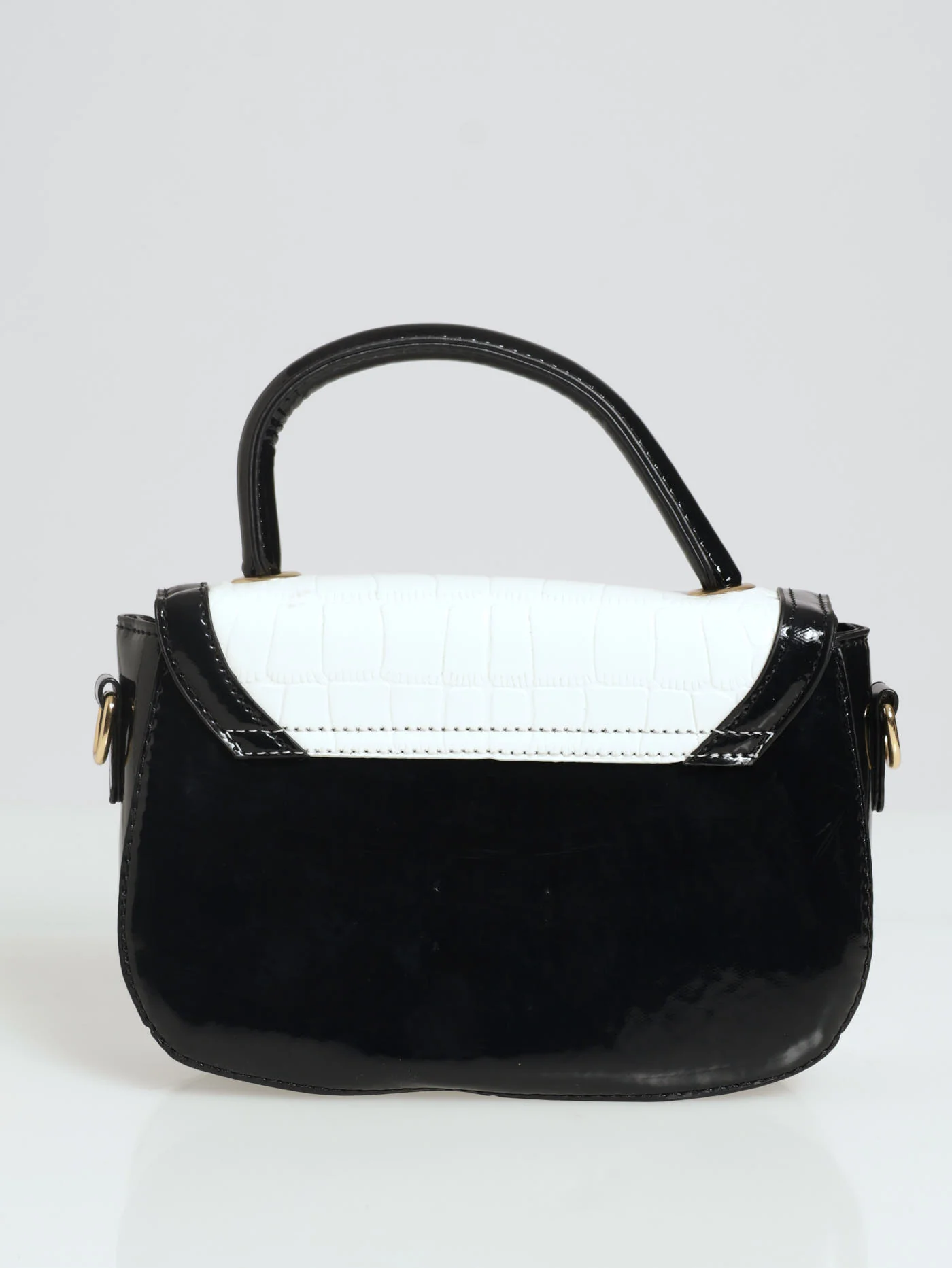 Patent Croc Rounded Shape Satchel - Cream - Image 2