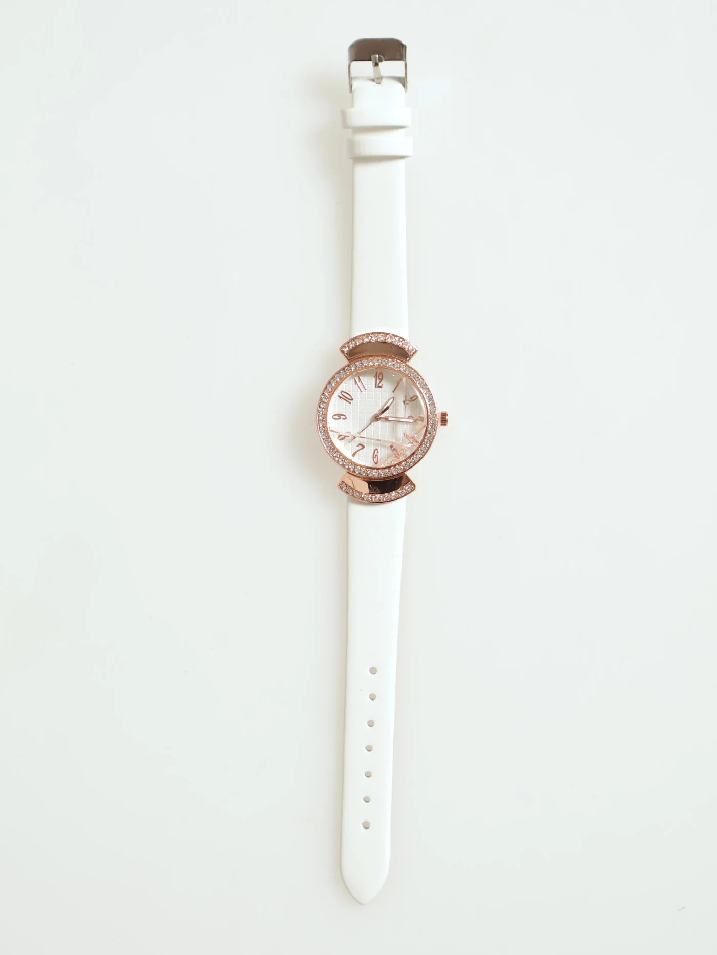 Patent Diamante Dial Watch - White