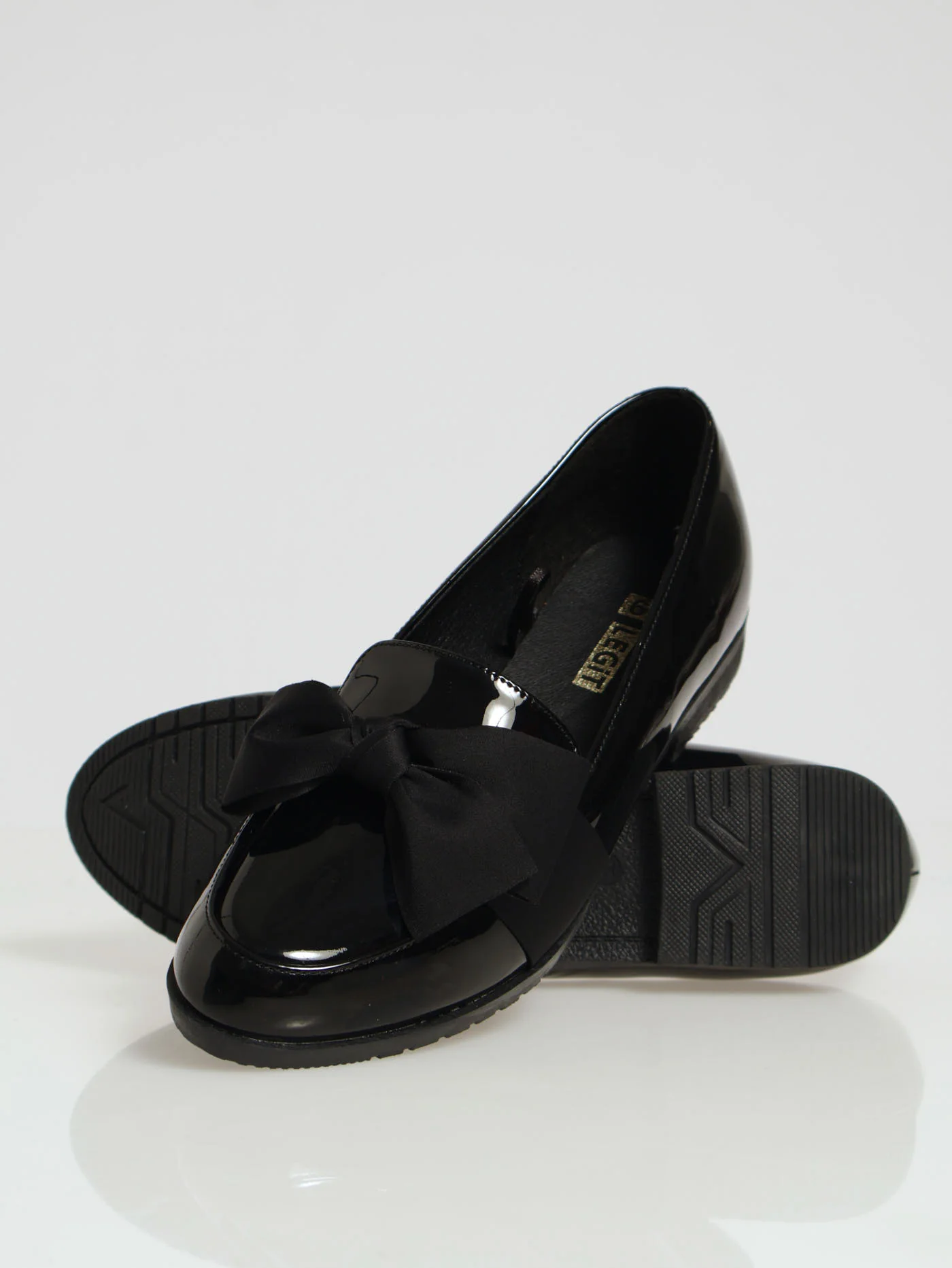 Patent Loafer With Fabric Bow - Black