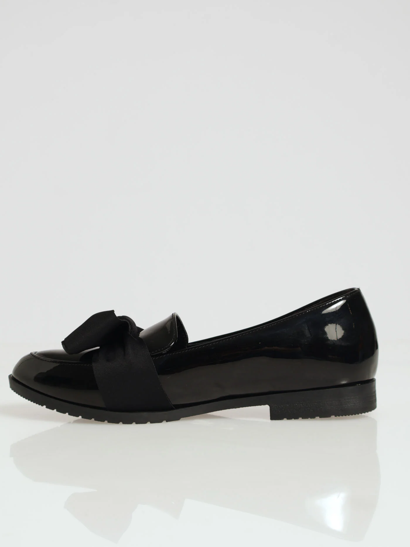 Patent Loafer With Fabric Bow - Black - Image 2