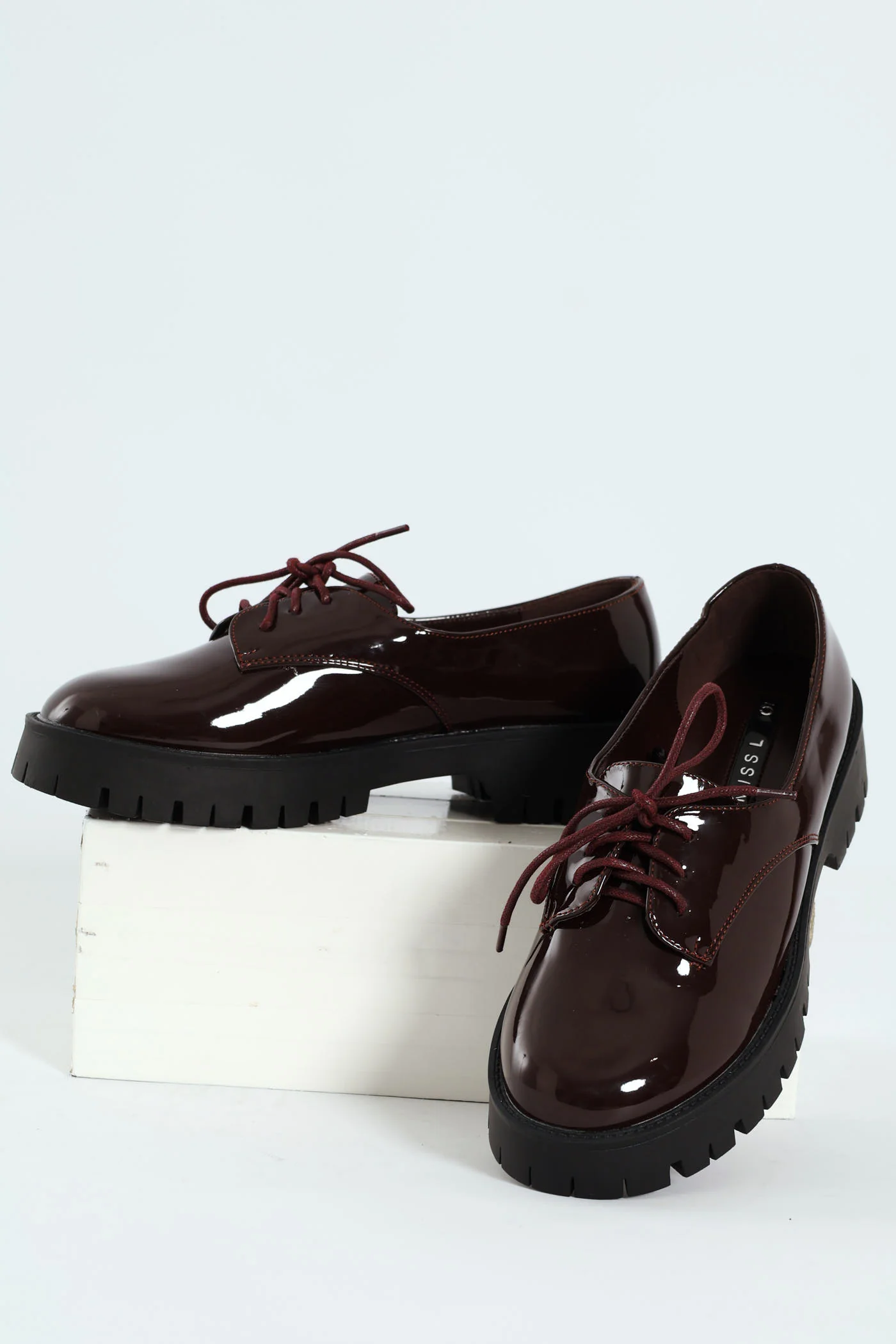 Patent Pointed Lace Up Loafer - Burgundy