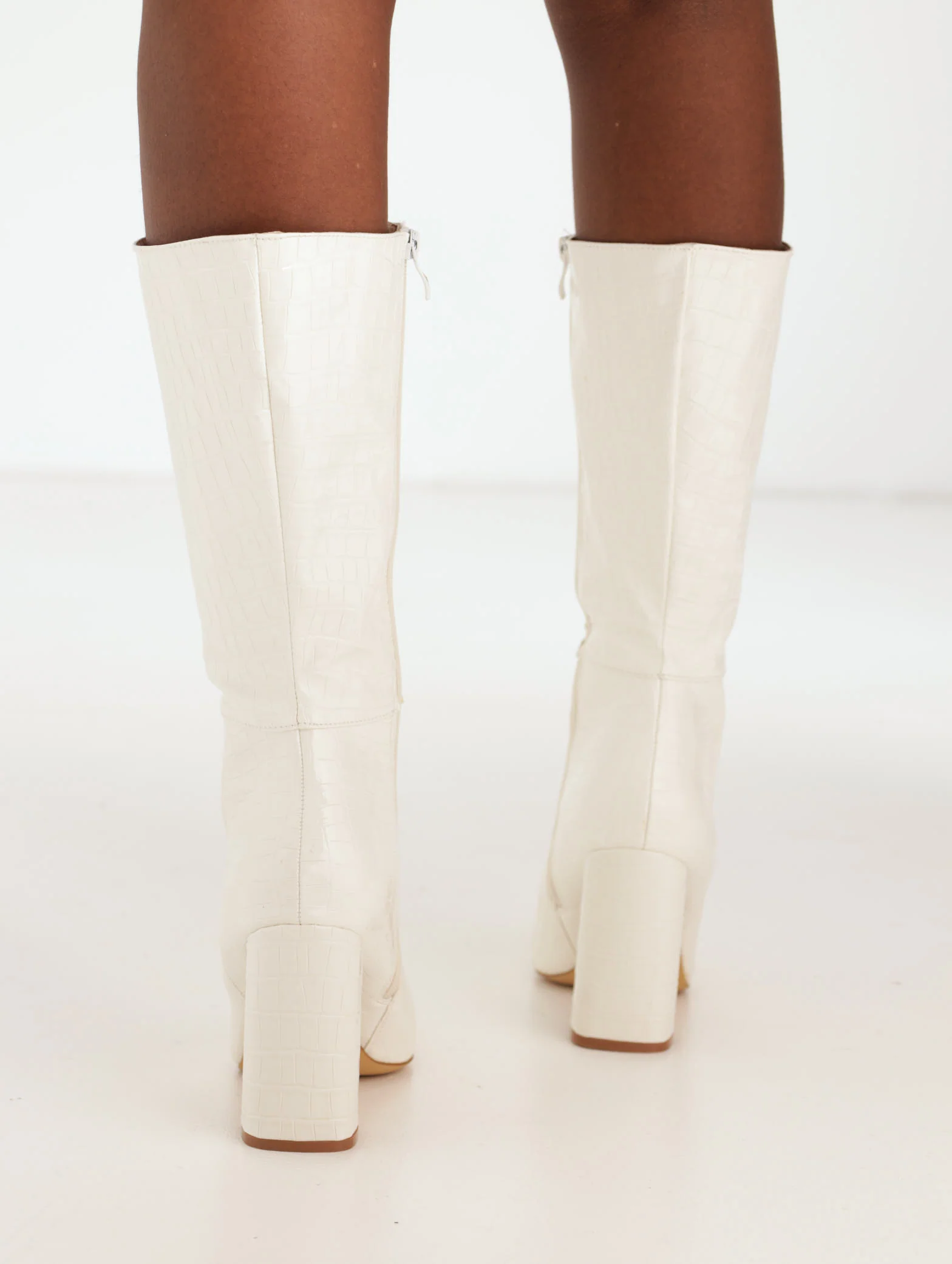 Patent Snake Print Boot On High Block Heel - White - Image 4