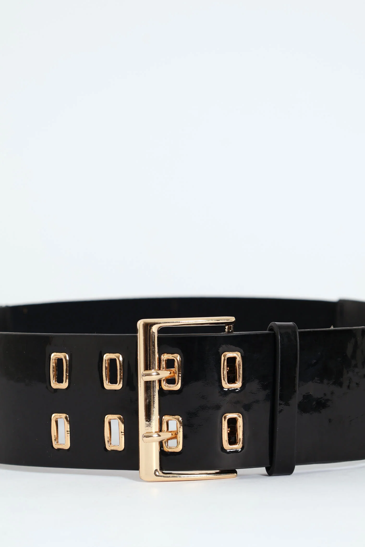Patent Waisted Eyelet Belt - Black