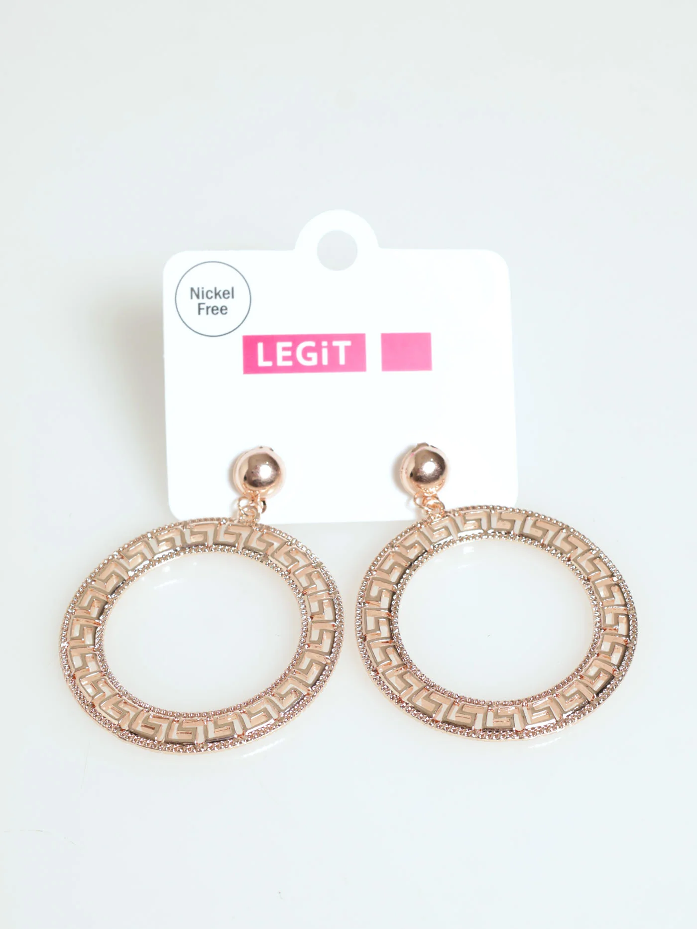 Patterned Round Statement Earrings - Rose Gold