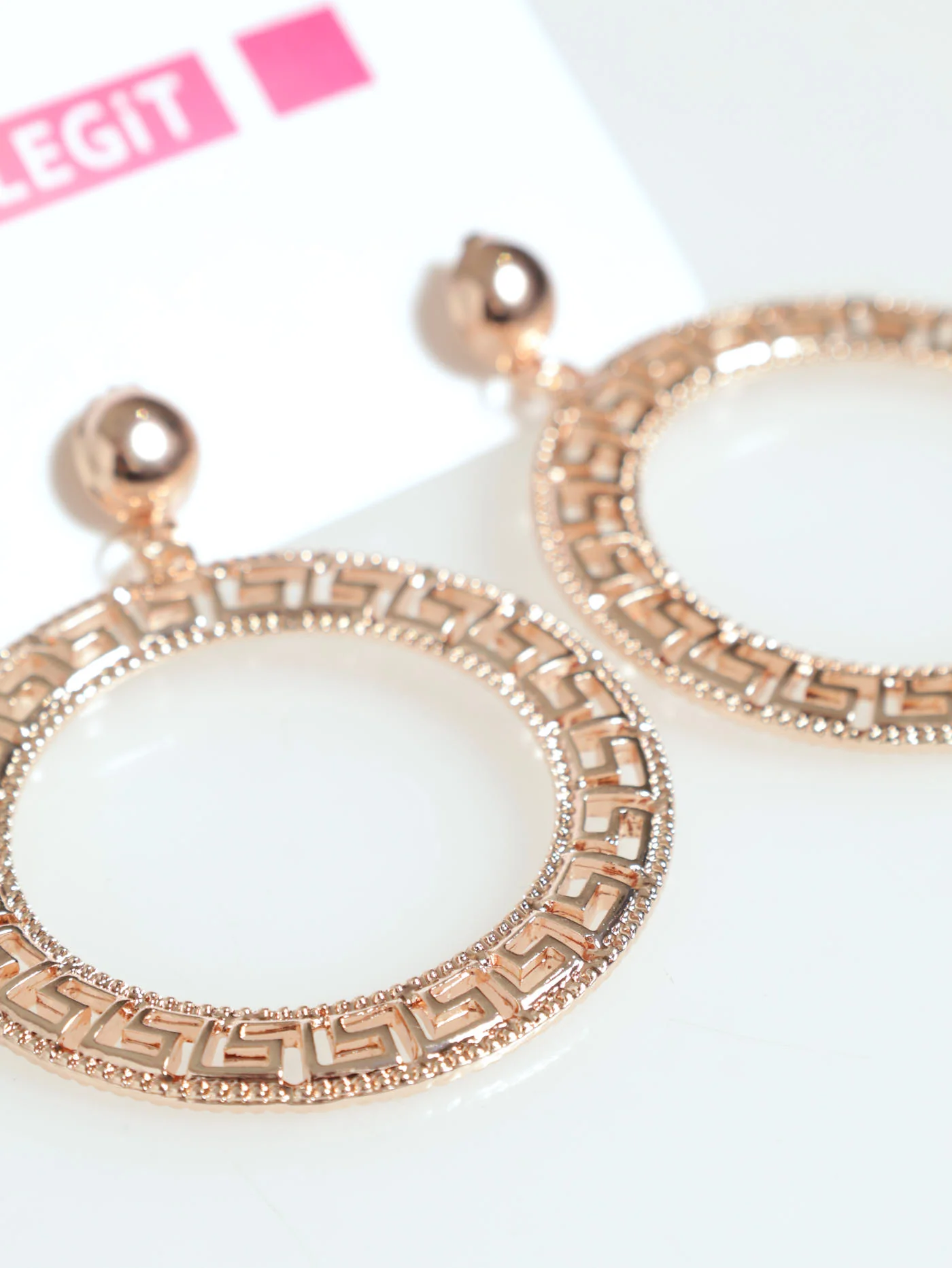 Patterned Round Statement Earrings - Rose Gold - Image 2