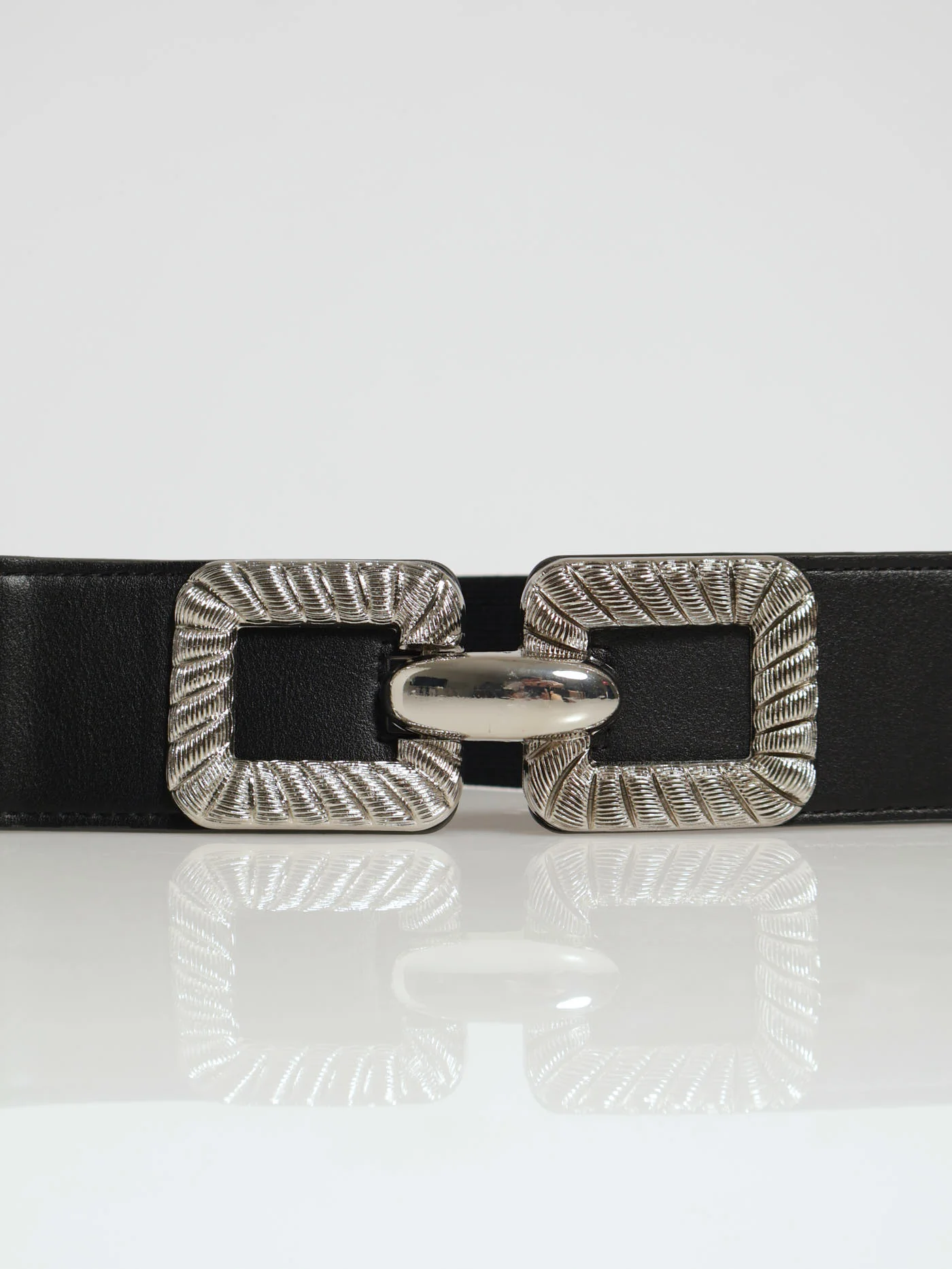 Patterned Square Buckle Wasited Belt - Black - Image 3