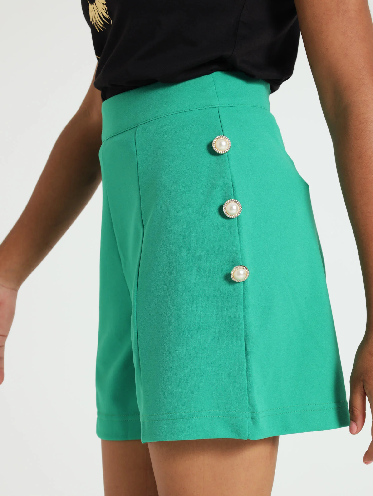 Pearl Button Detail Knit Short - Image 2
