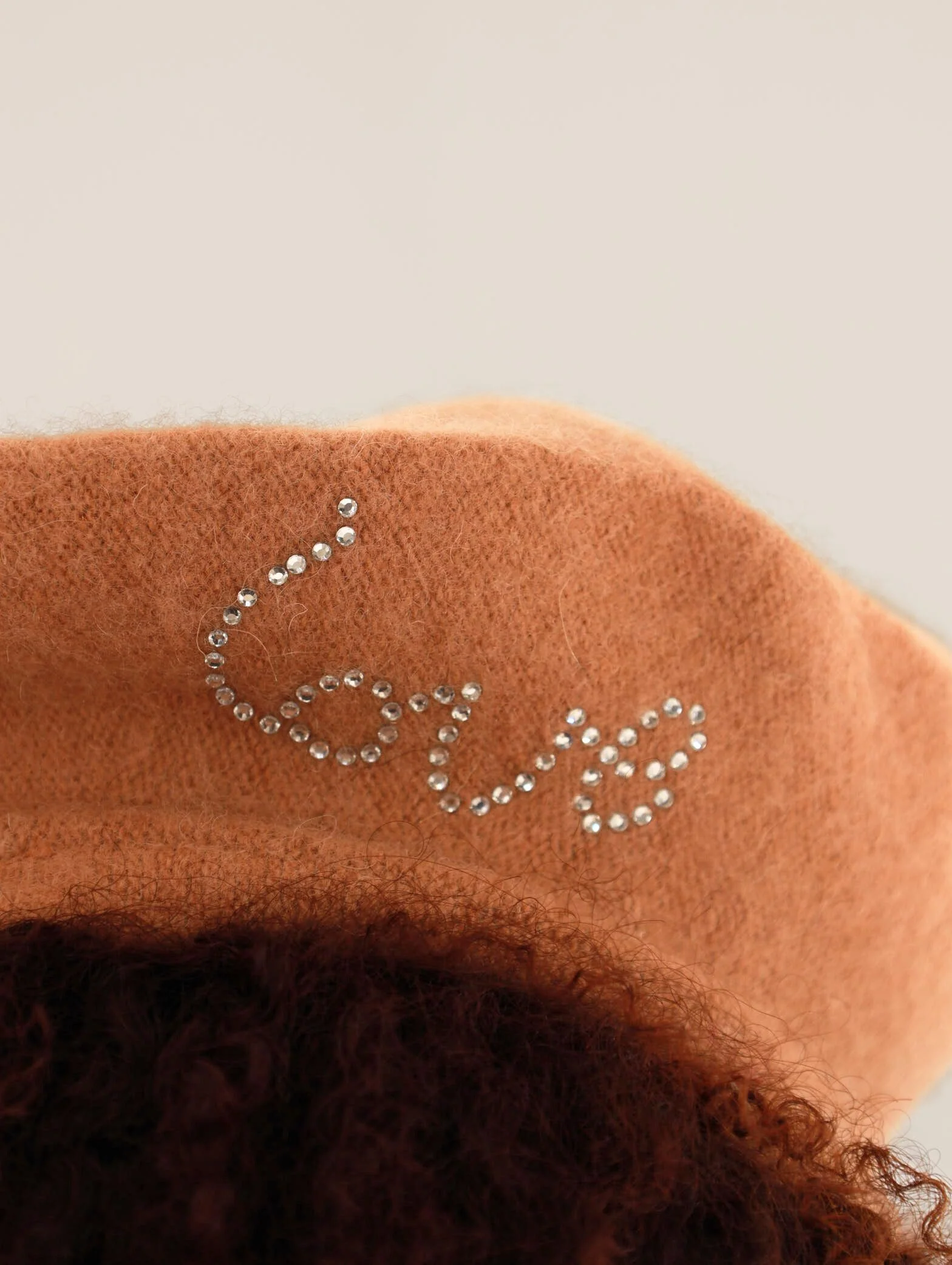 Diamante Detail "Love" Woolen Beret - Image 2