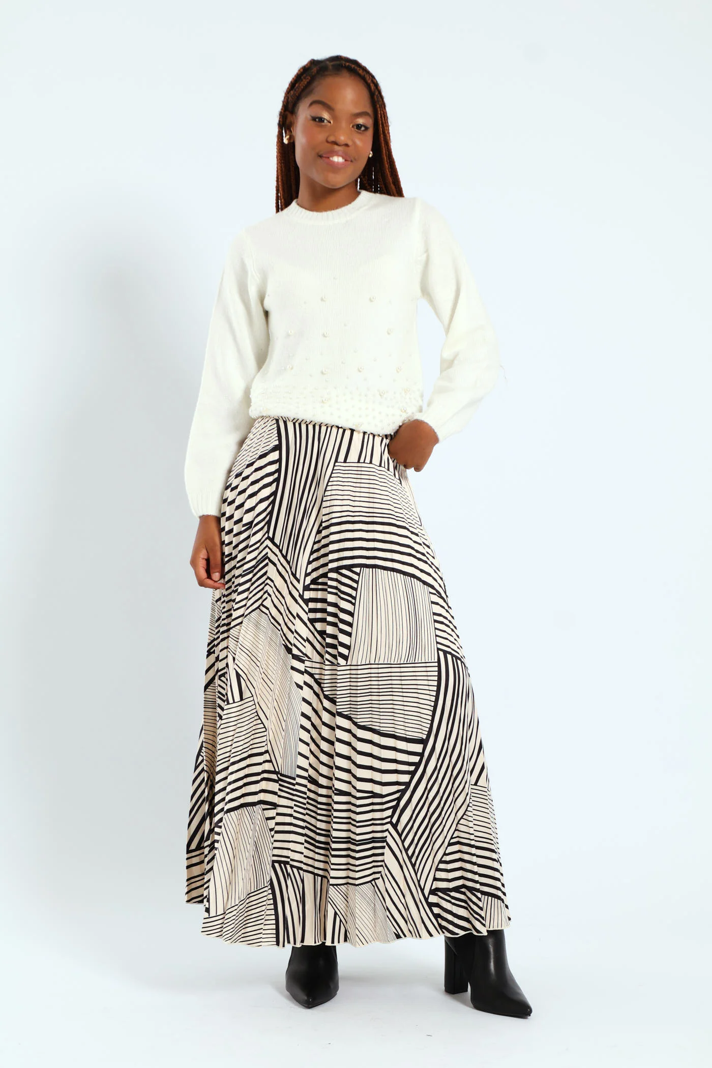 Pearl Trim Pullover - Cream - Image 2