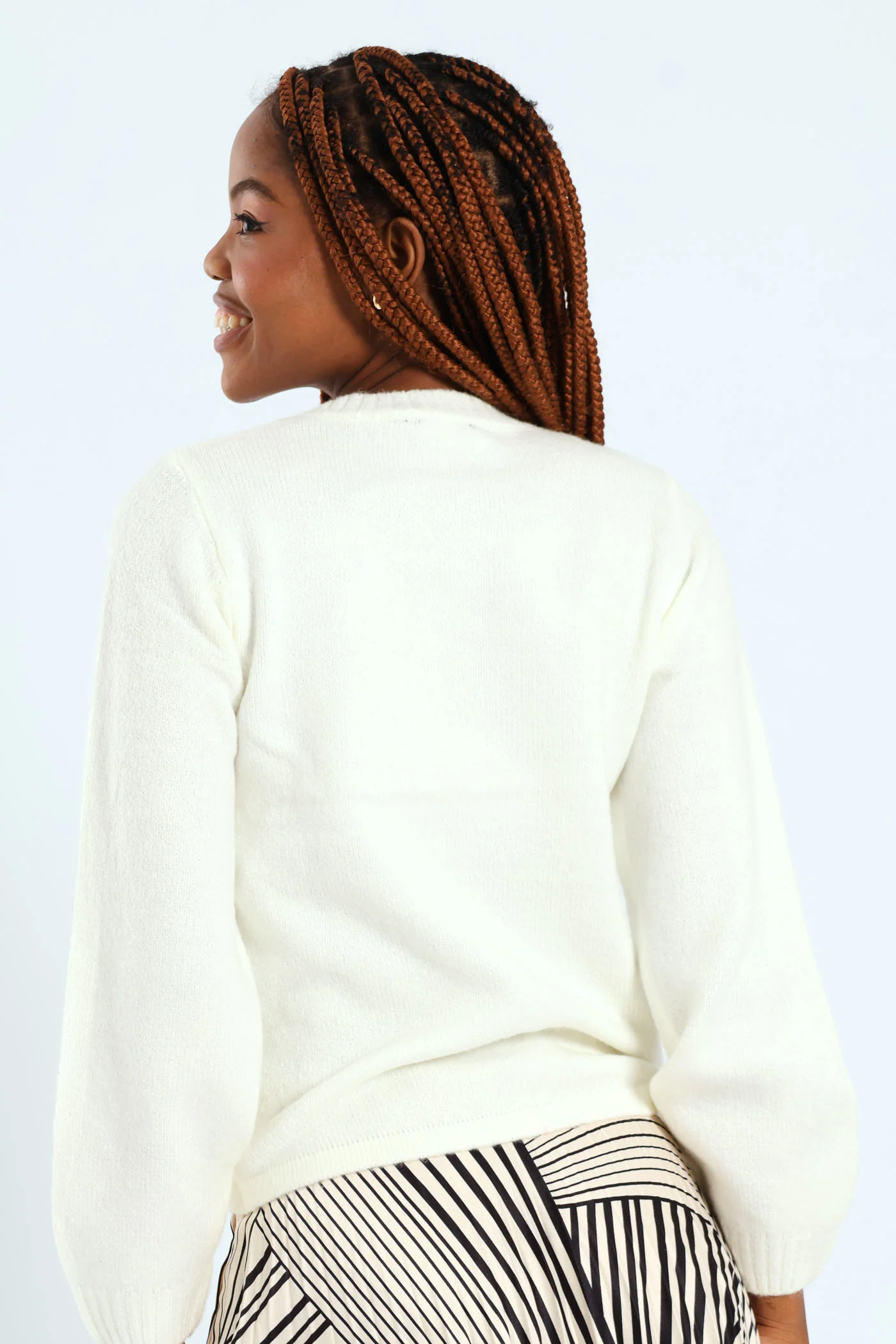 Pearl Trim Pullover - Cream - Image 5