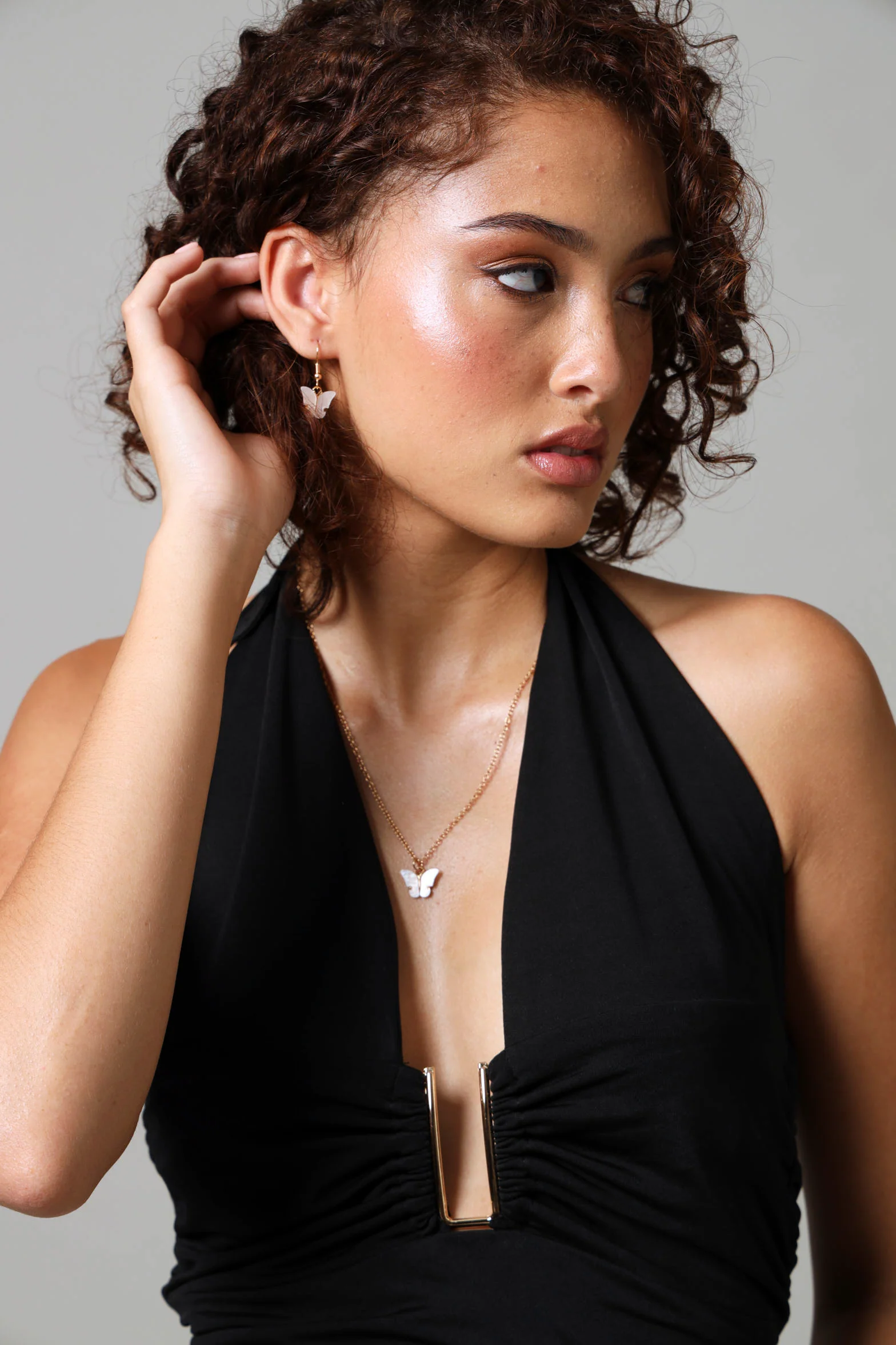 Perspex Butterfly Necklace And Matching Earrings - Gold