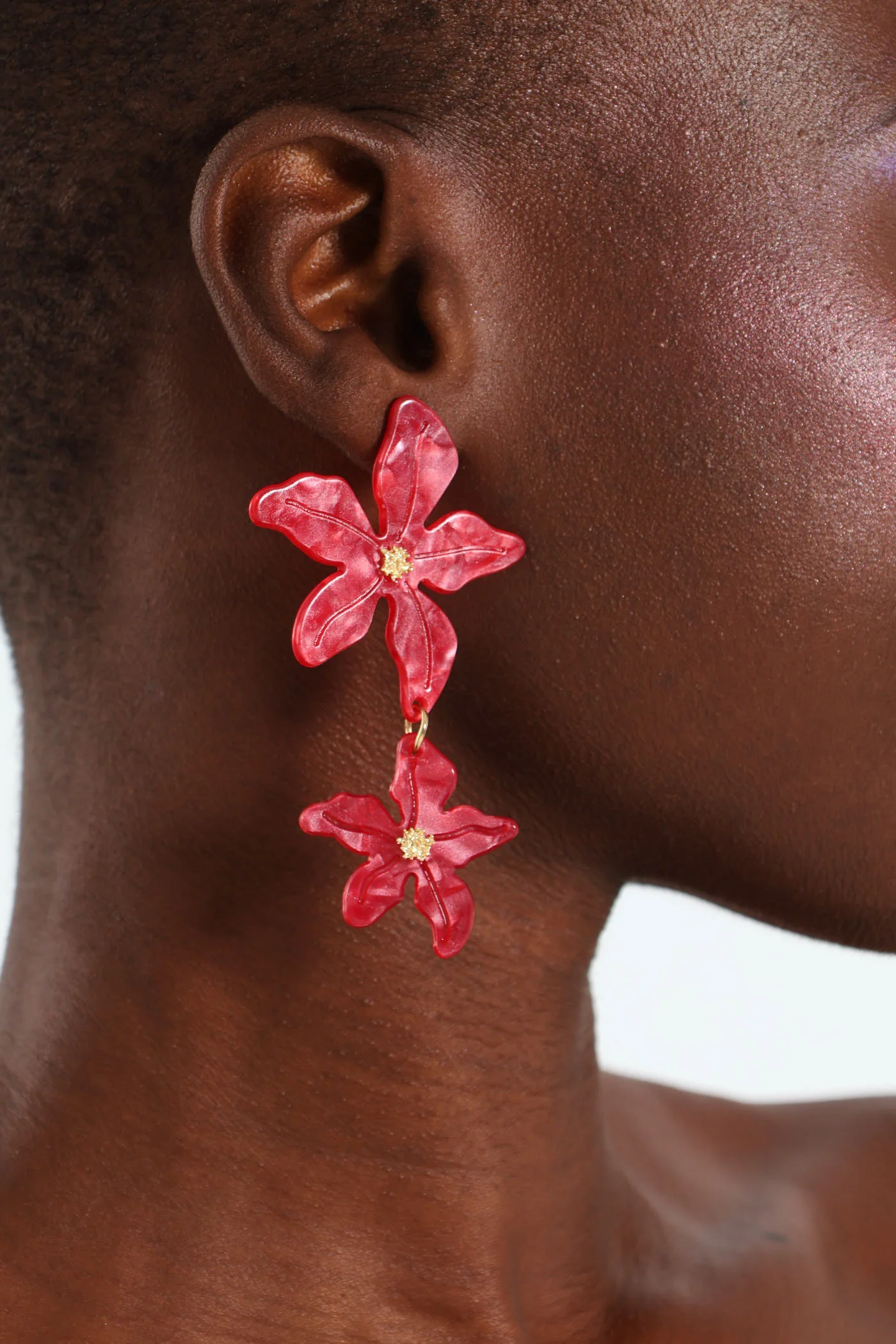 Perspex Double Layer Flower Earrings - Pink