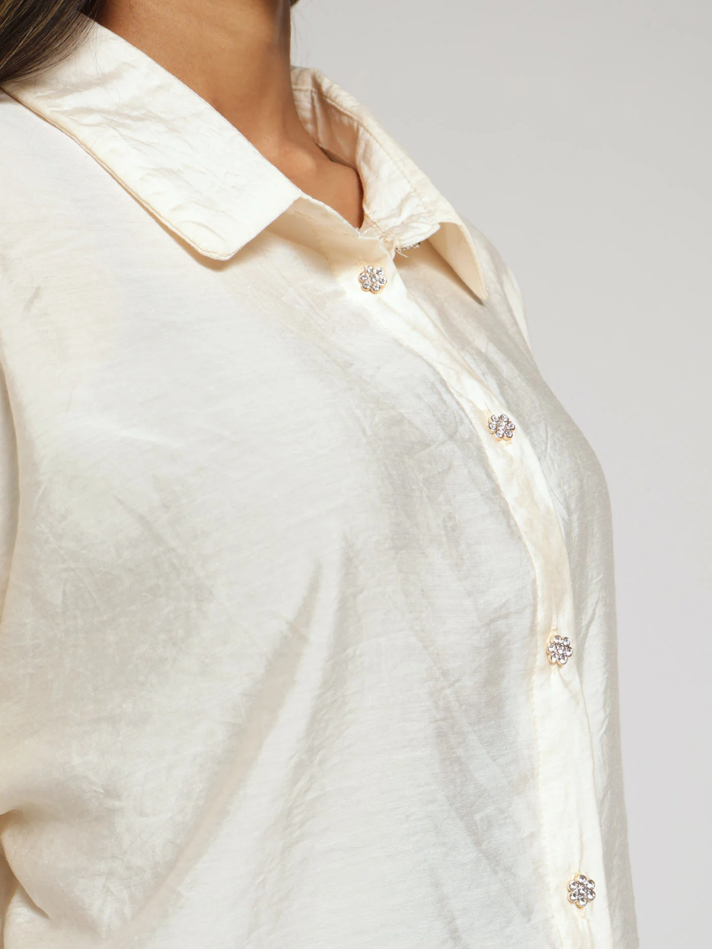 Peter Pan Collar Fancy Button Shirt - Cream - Image 4