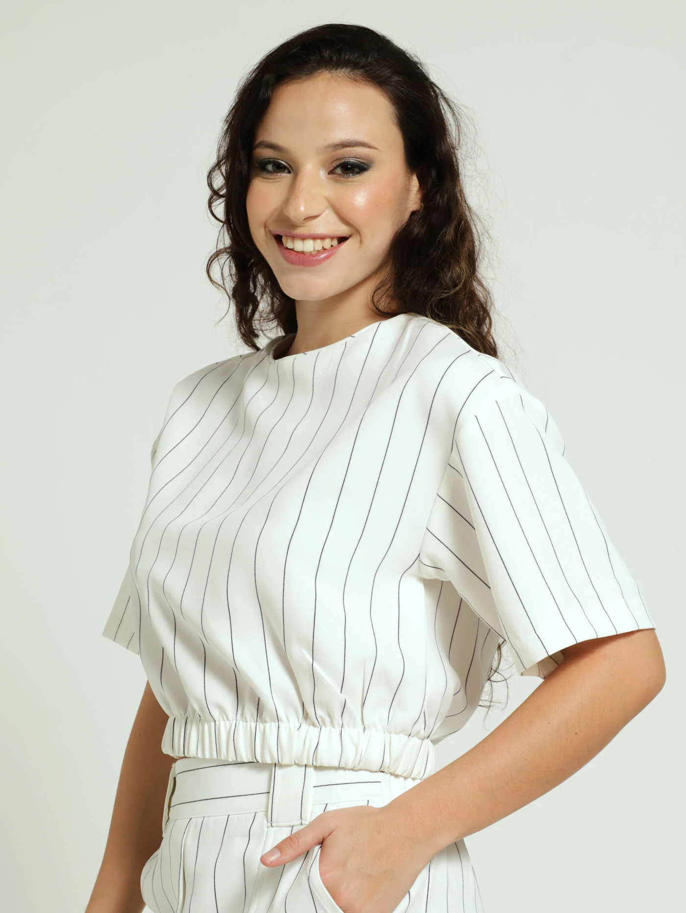 Pin Stripe Tee - White/Black - Image 2