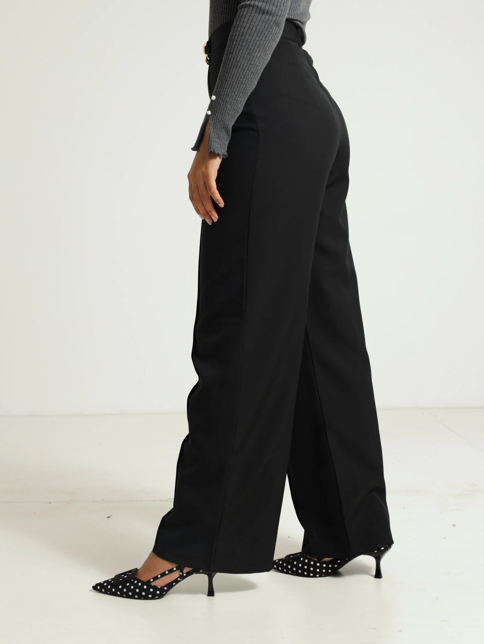 Pin Tuck Wide Pants With Buckle Trim - Image 2