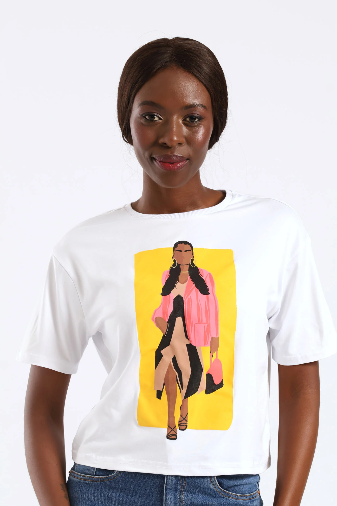 Pink Blazer Icon Cropped Tee - White
