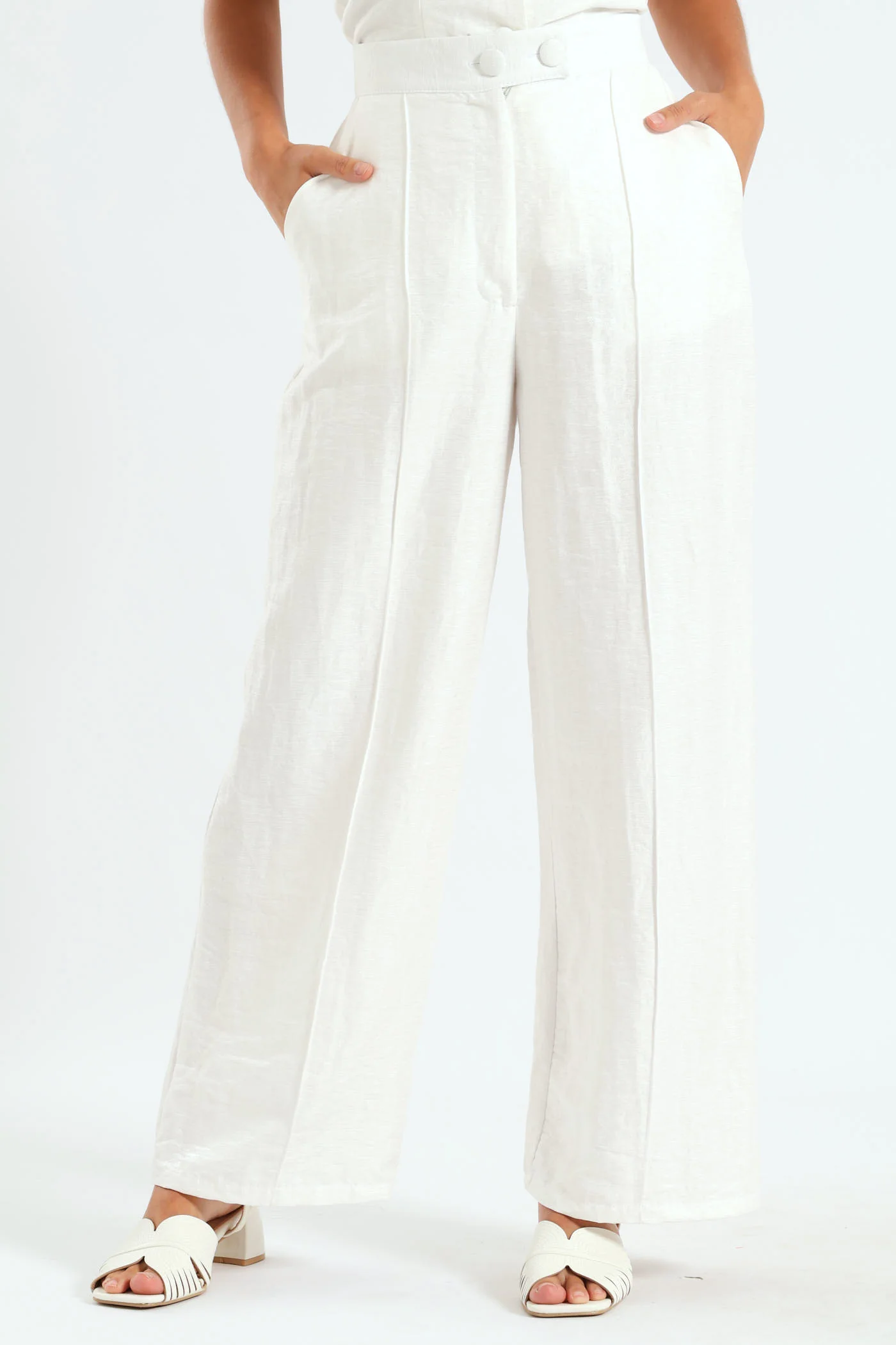 Pintuck Wide Leg Pants - White