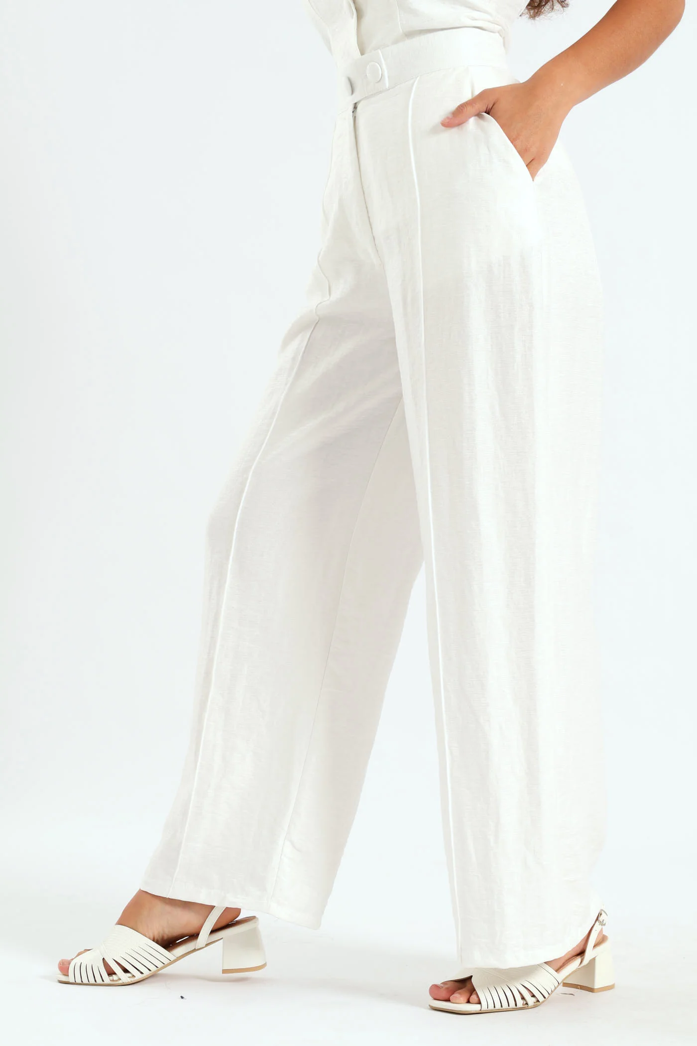Pintuck Wide Leg Pants - White - Image 4