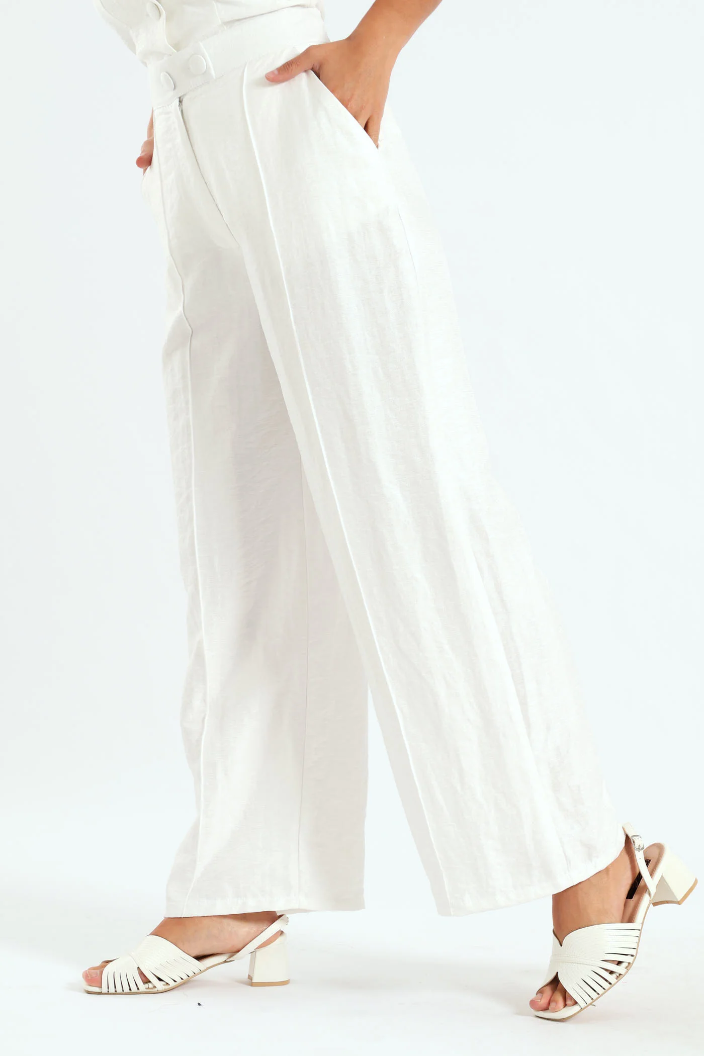 Pintuck Wide Leg Pants - White - Image 5