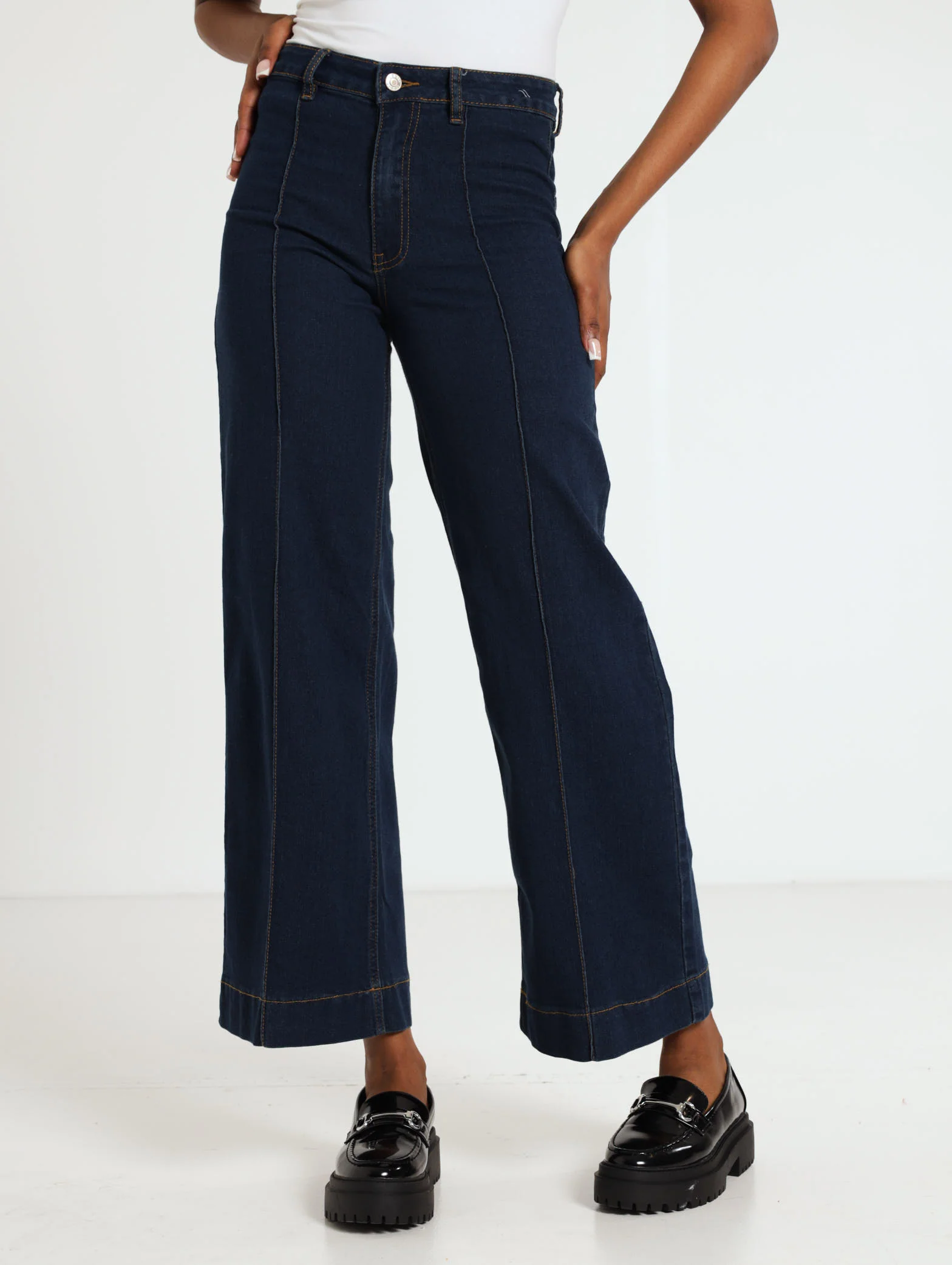 Dark Wash Ink Pintuck Widleg Jean