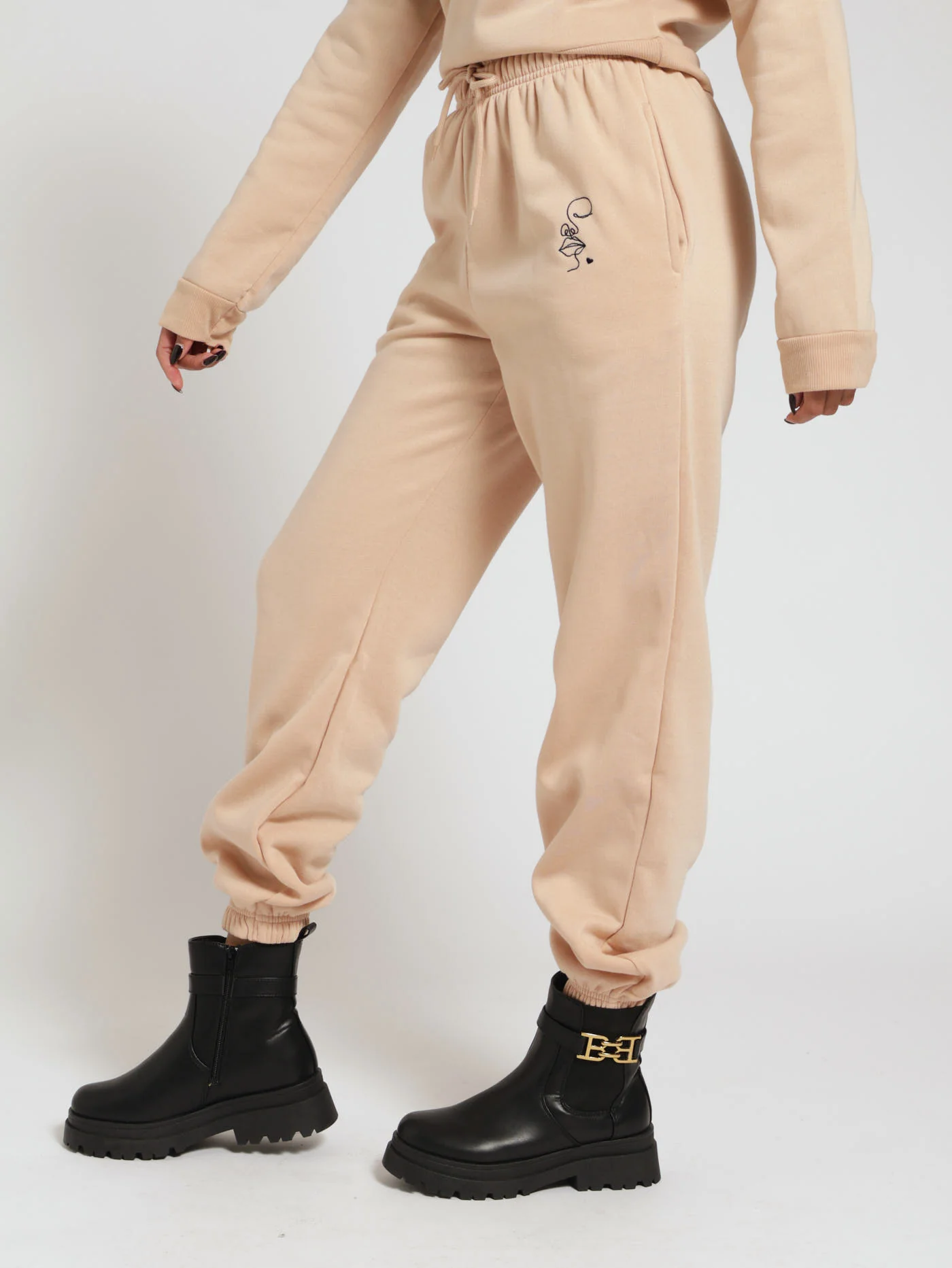 Plain Embroidered Jogger - Stone - Image 2