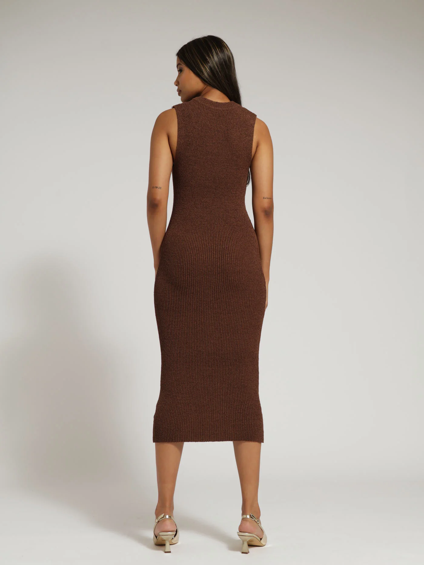 Plain Knitwear Tube Dress - Brown - Image 3