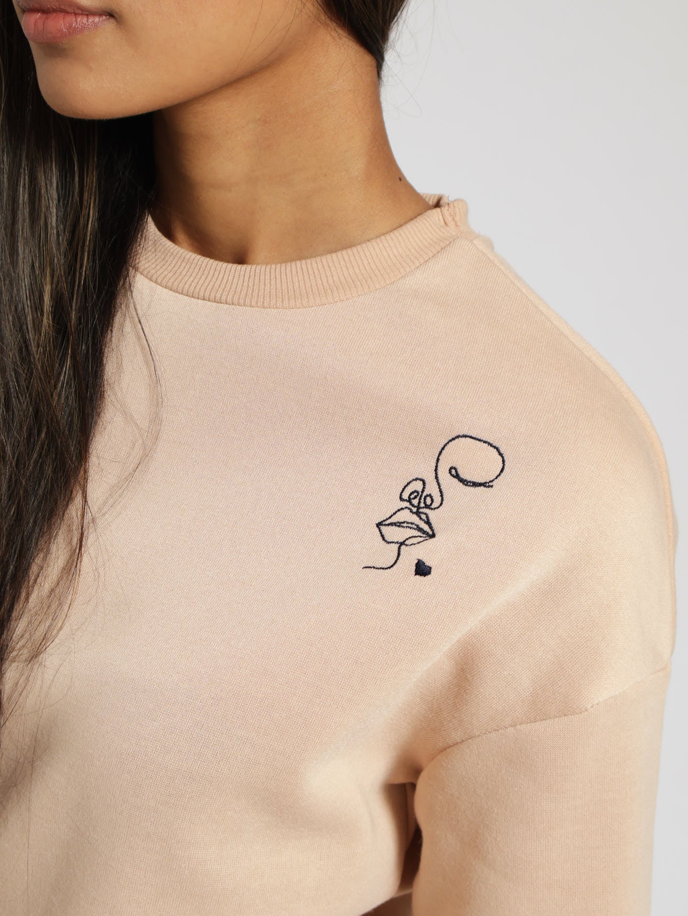 Plain Pullover With Embroidery - Stone - Image 4