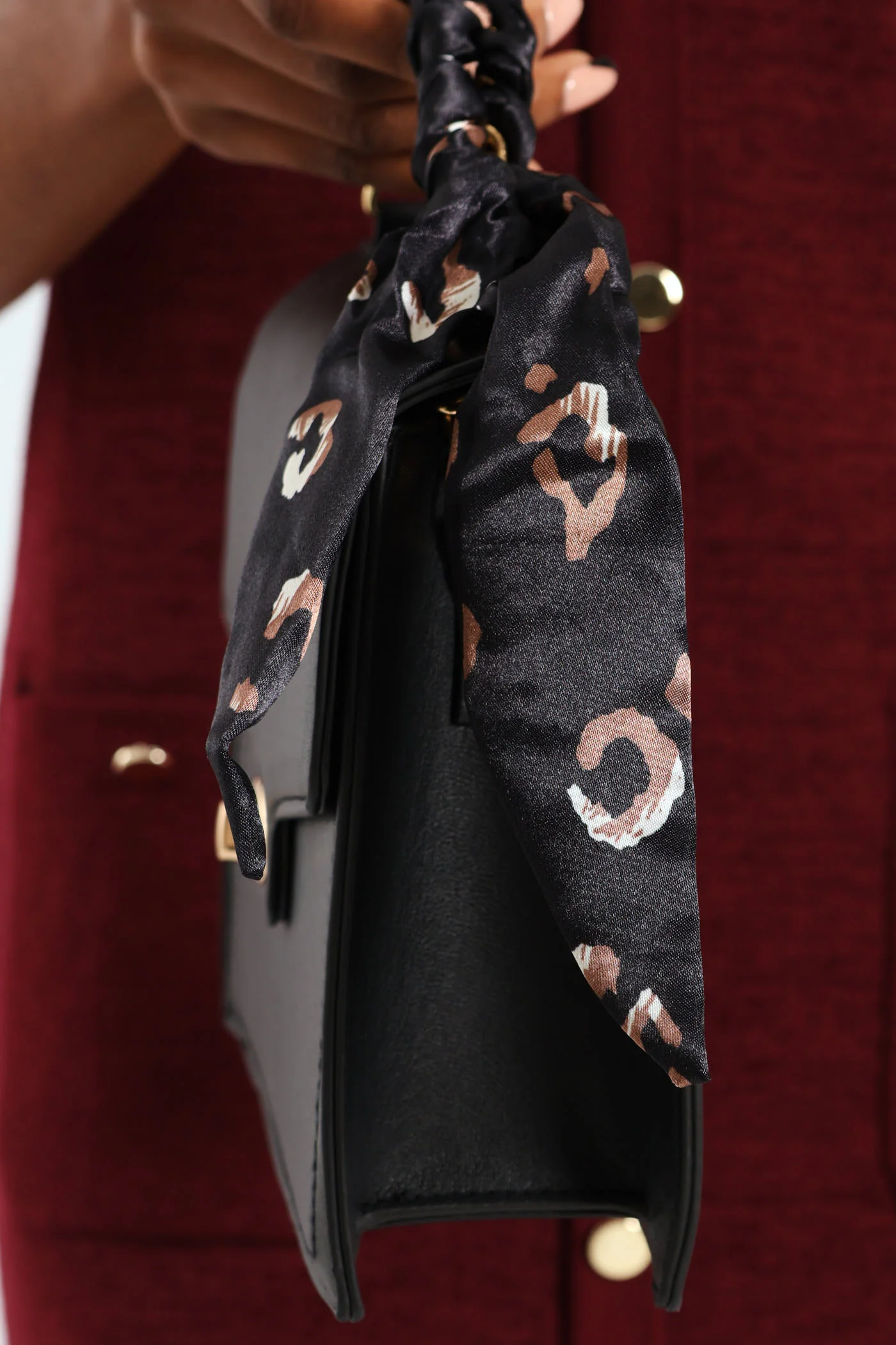 Plaited Scarf Clasp Detail Satchel Bag - Black - Image 4