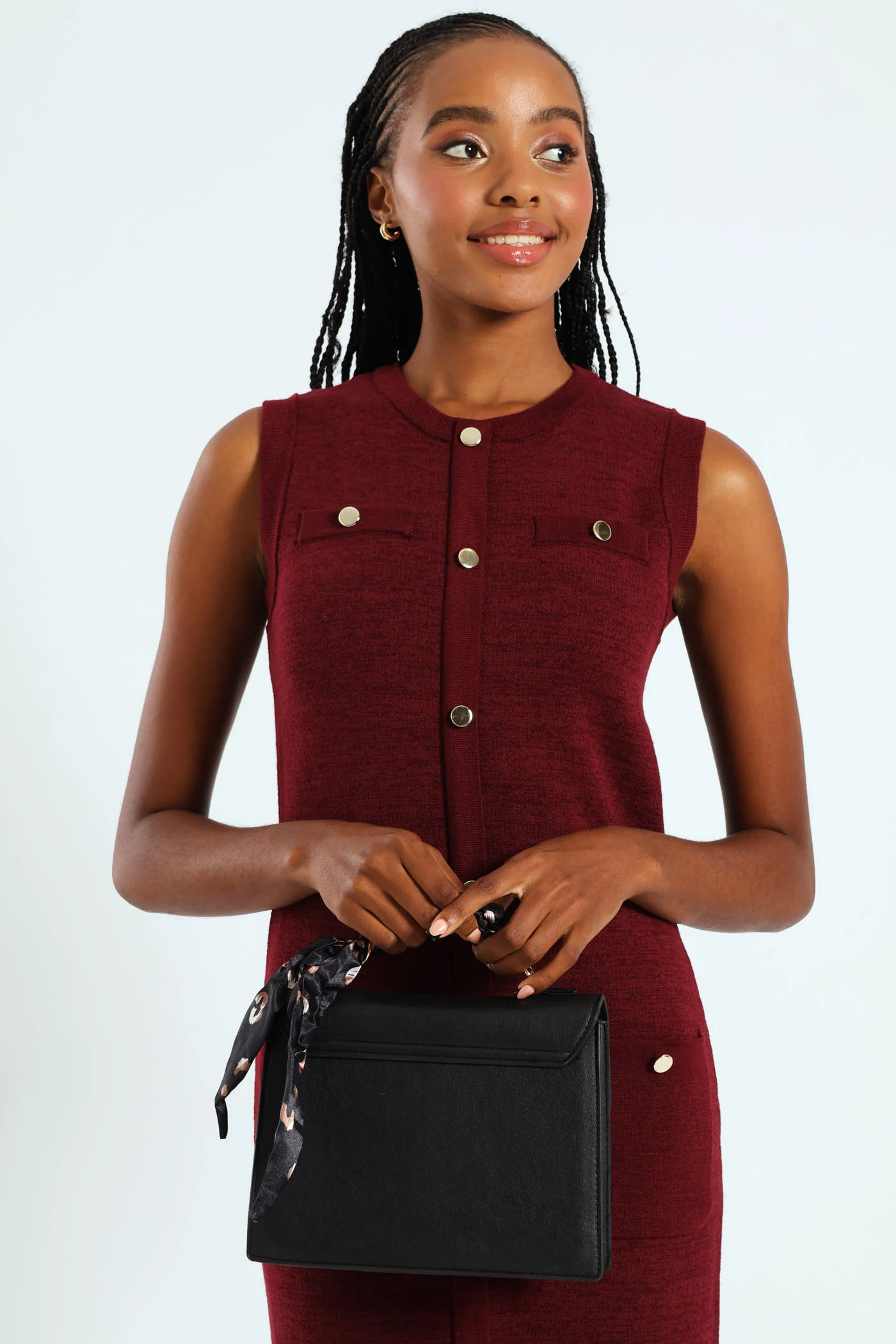 Plaited Scarf Clasp Detail Satchel Bag - Black - Image 5