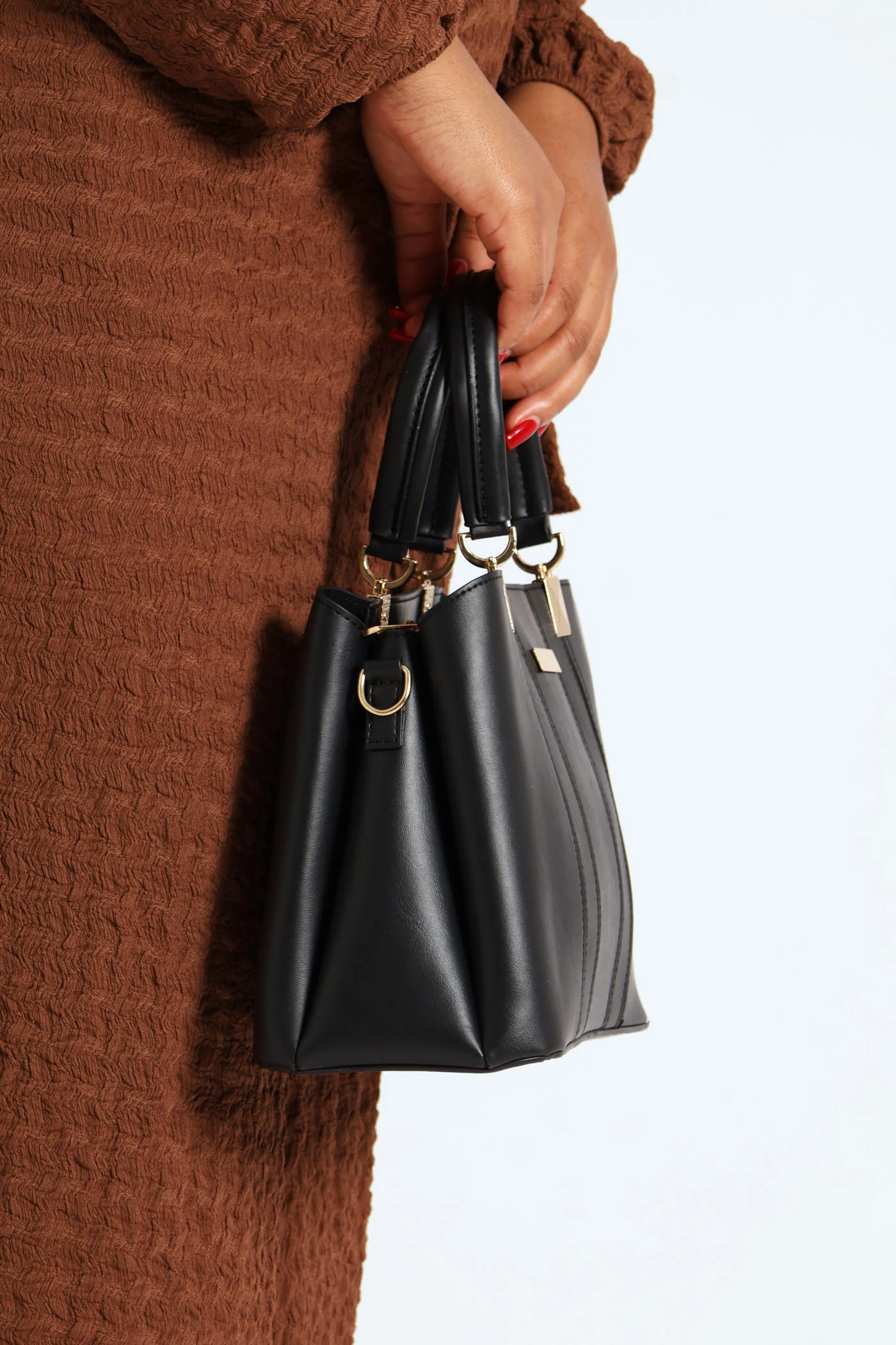 Plaque Metal Trim Shopper Bag - Black - Image 3