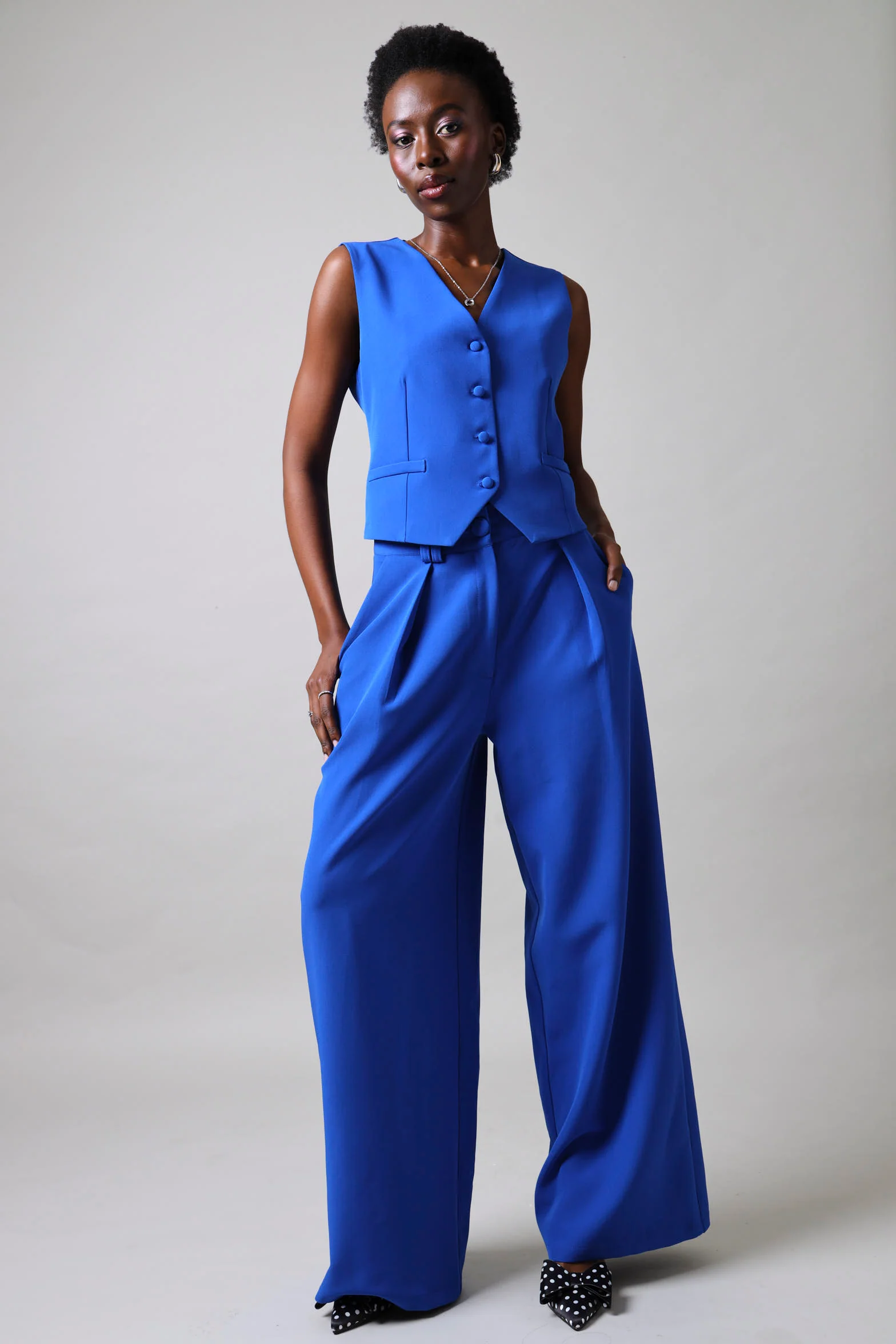 Pleat Detail Wide Leg Pants - Cobalt - Image 2