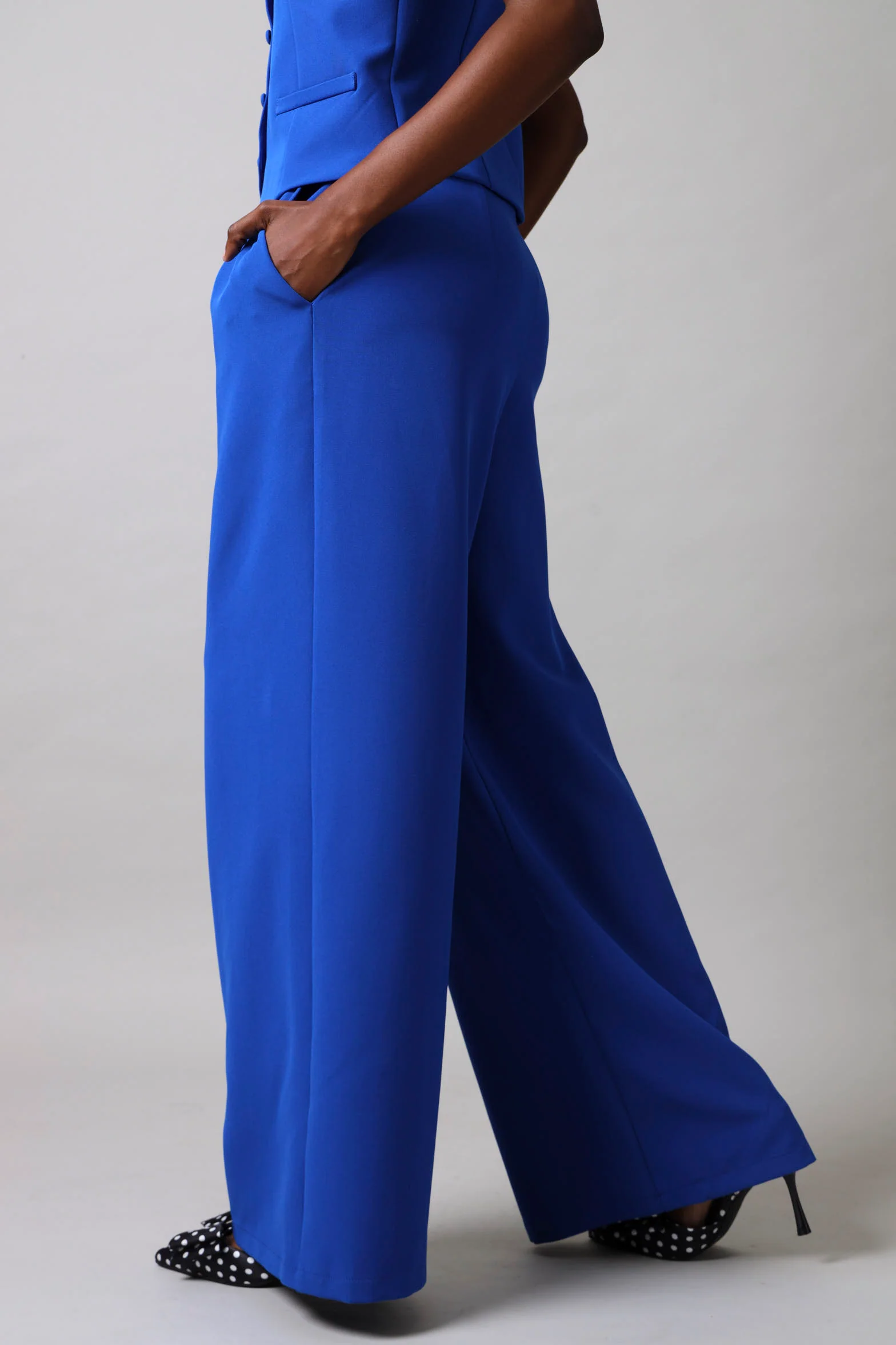 Pleat Detail Wide Leg Pants - Cobalt - Image 5