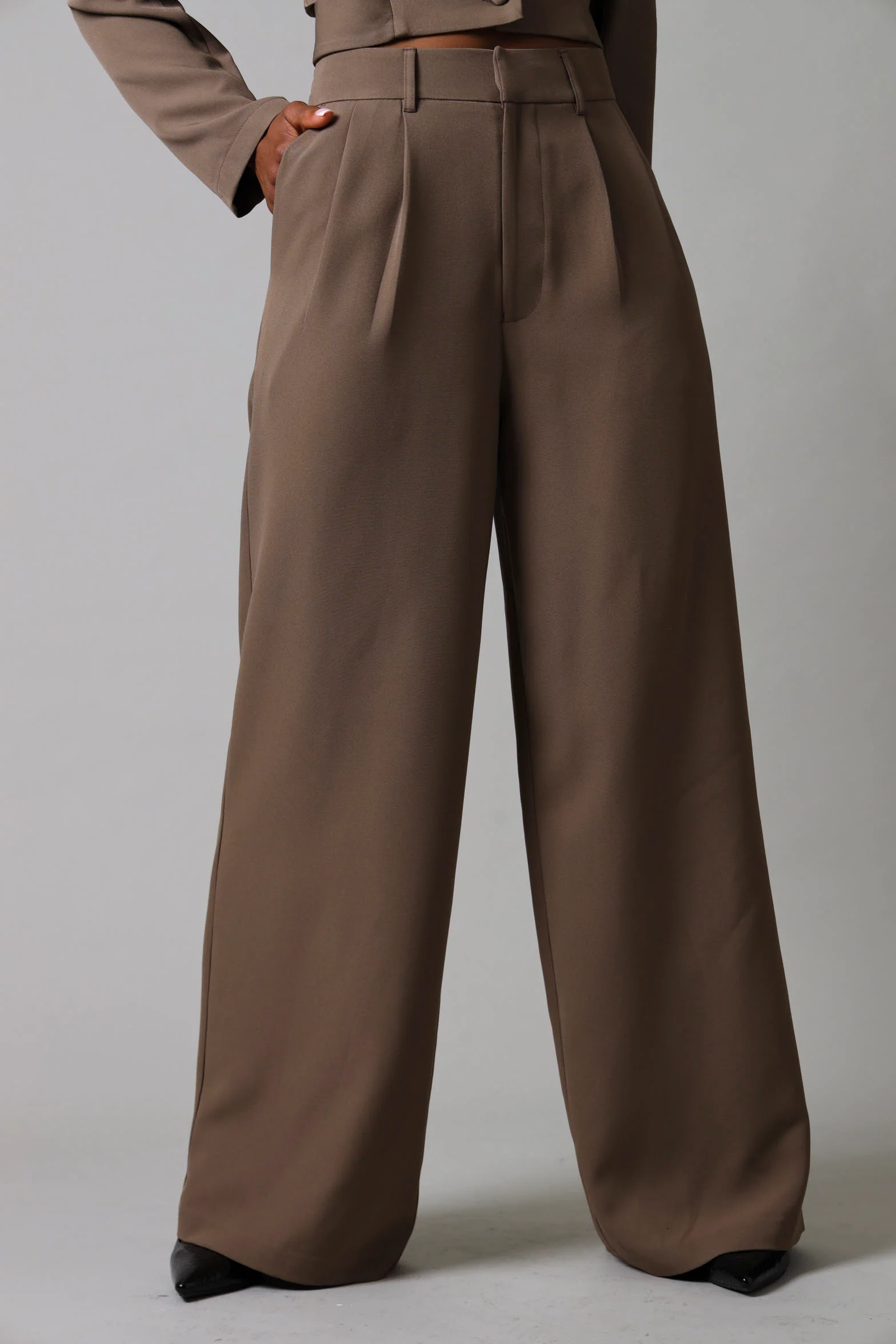 Pleat Detail Wideleg Pants - Taupe