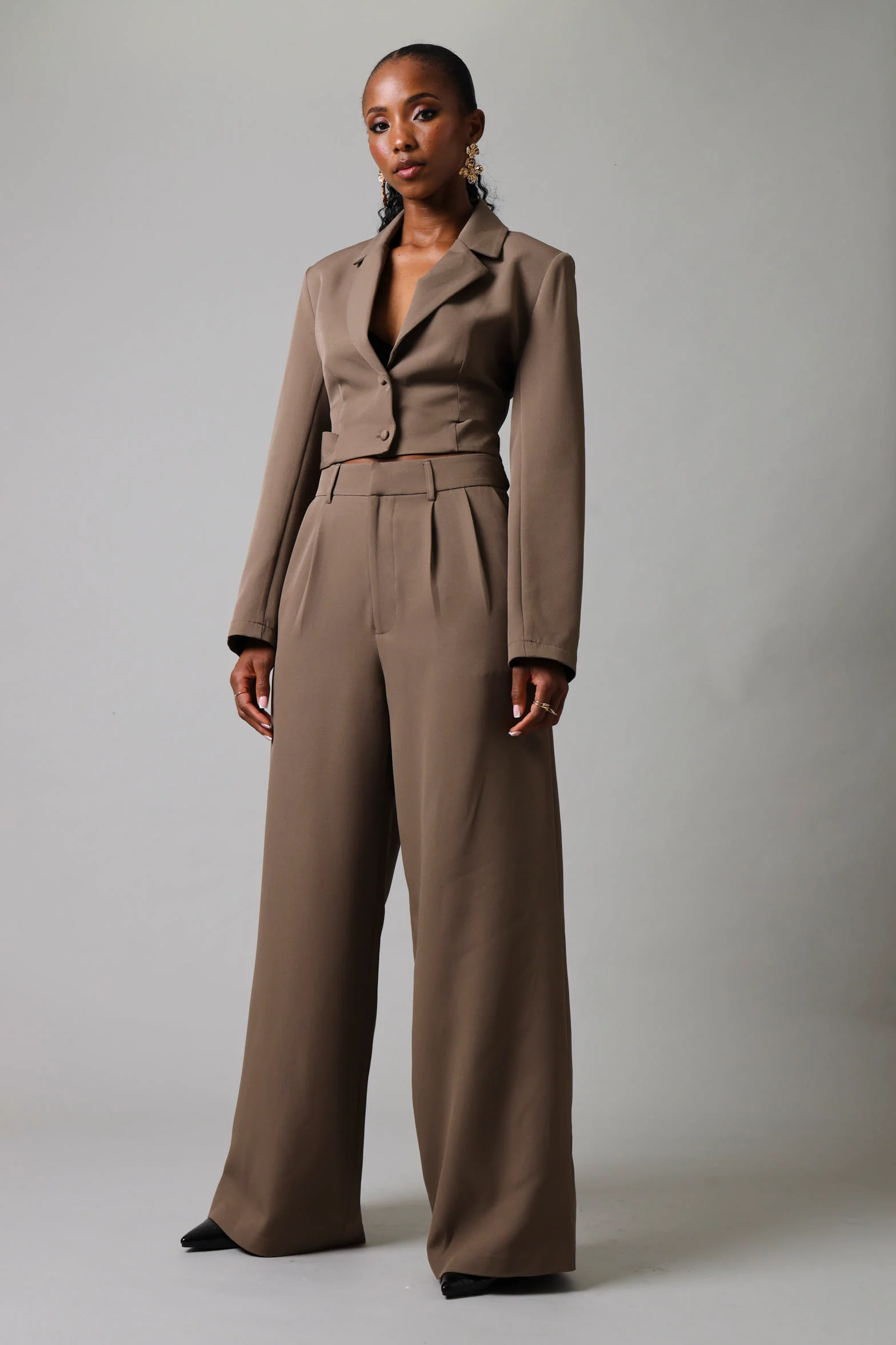 Pleat Detail Wideleg Pants - Taupe - Image 2