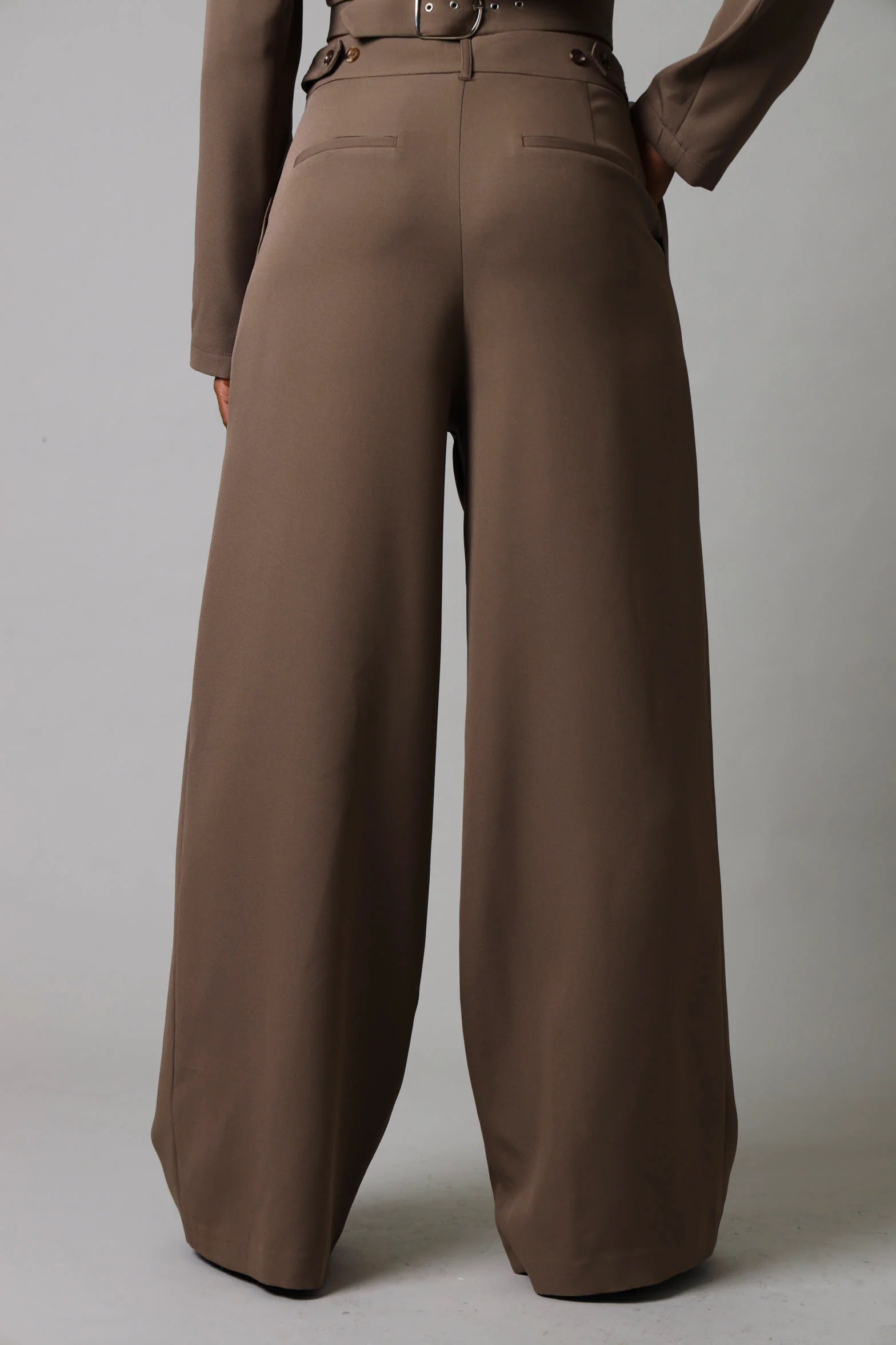 Pleat Detail Wideleg Pants - Taupe - Image 4