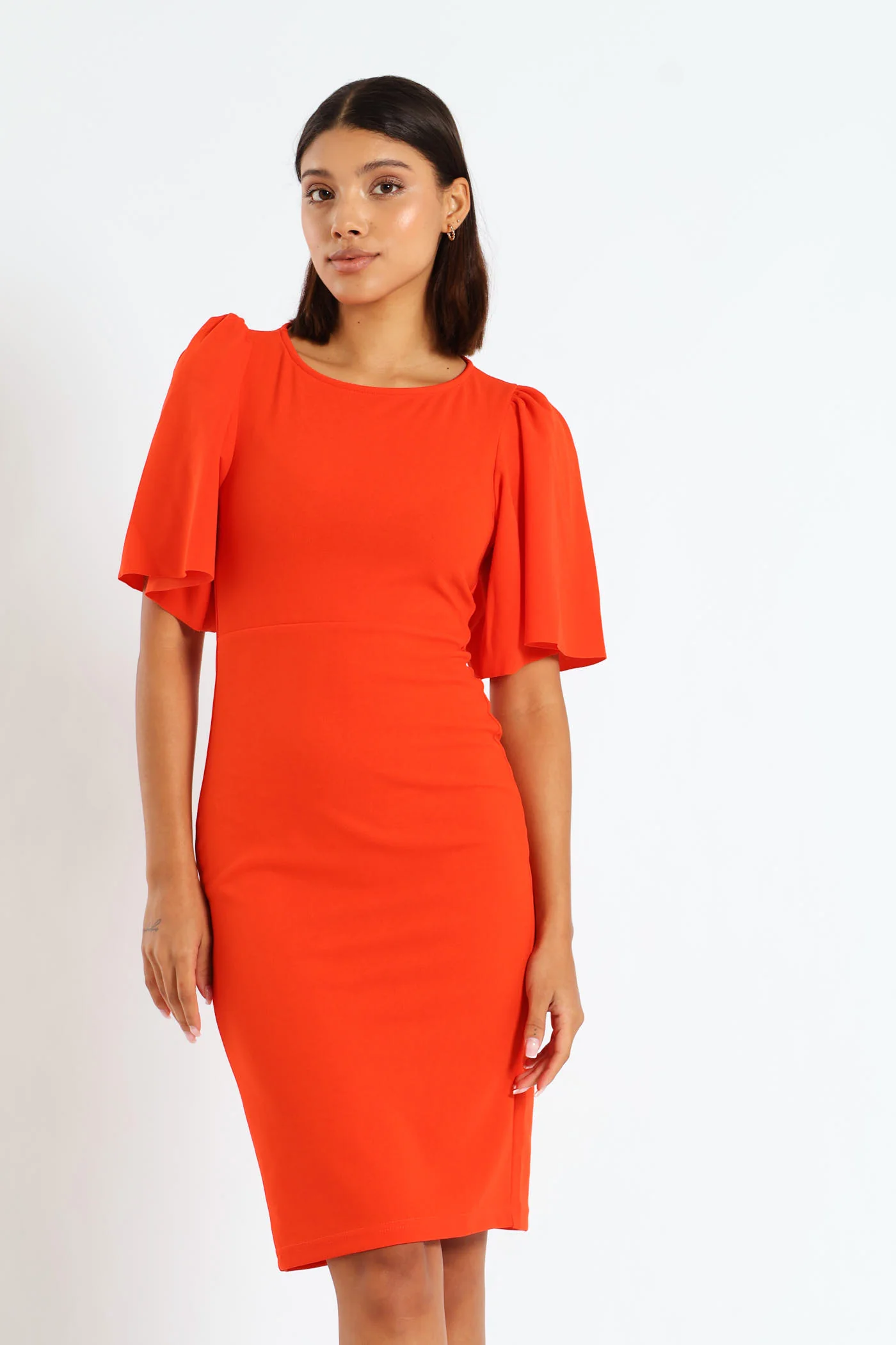 Pleat Flare Sleeve Bodycon - Tangerine