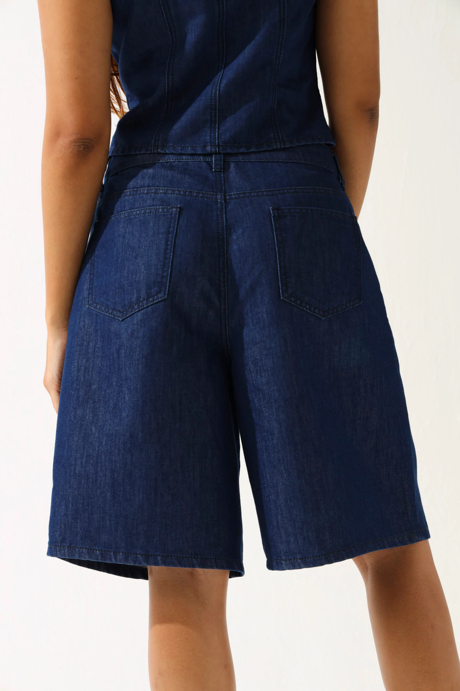 Pleat Front Denim Bermuda Shorts - Ink - Image 4