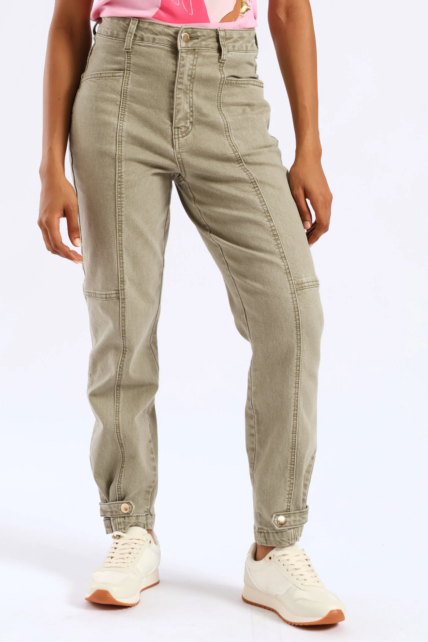 Pleat Hem Tapered Jean - Sage