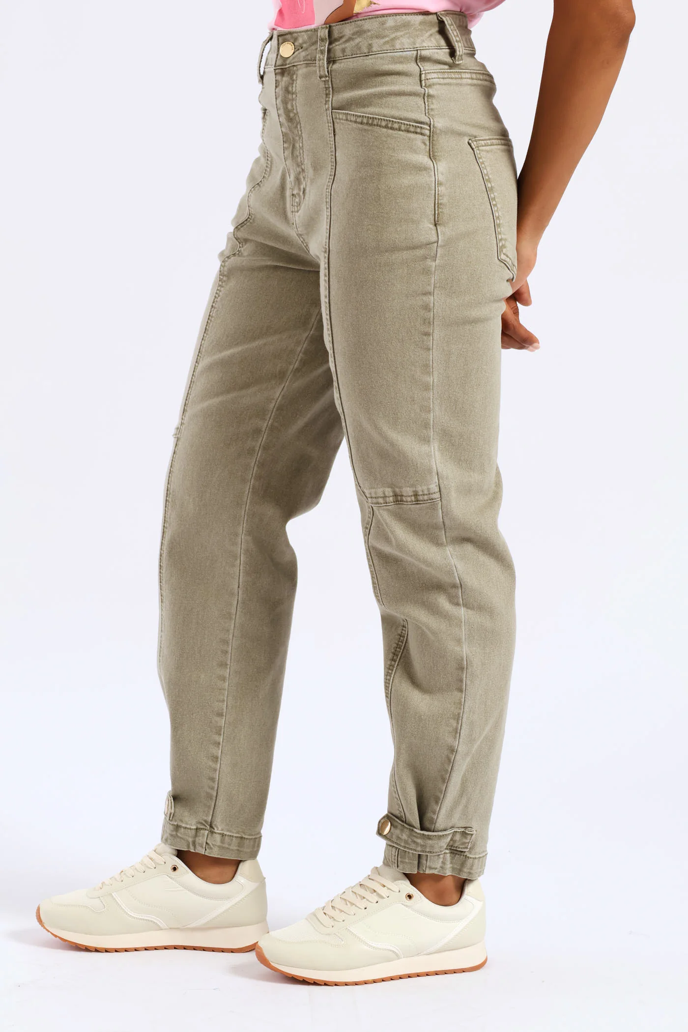 Pleat Hem Tapered Jean - Sage - Image 5
