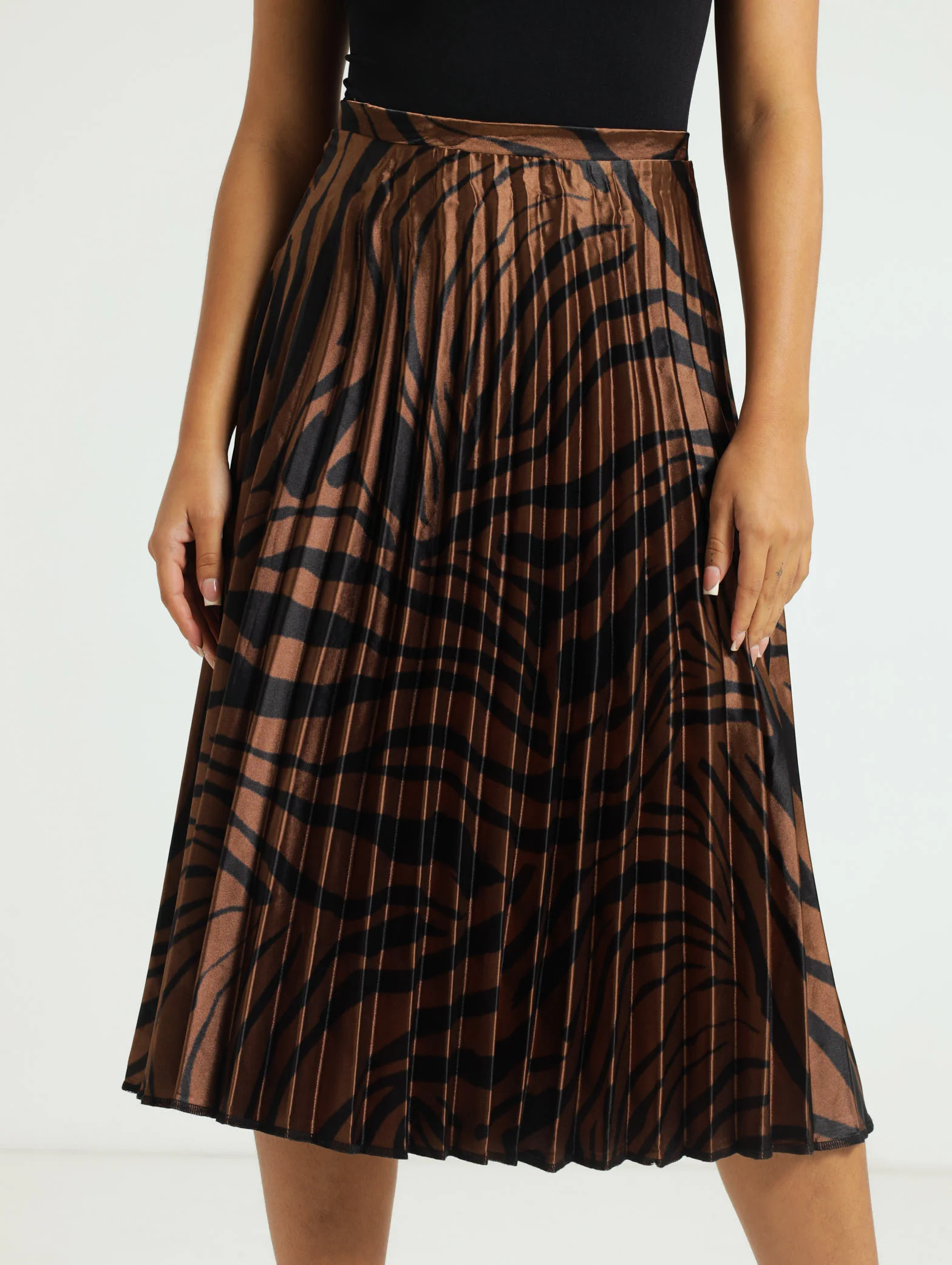 Pleated Animal Satin Skirt