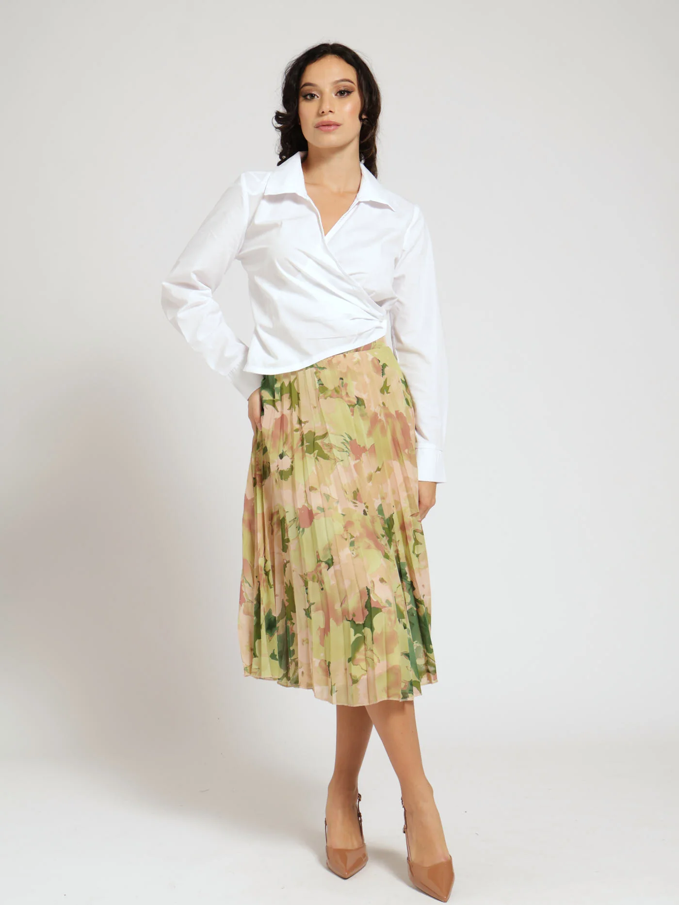 Pleated Chiffon Skirt - Floral - Image 4