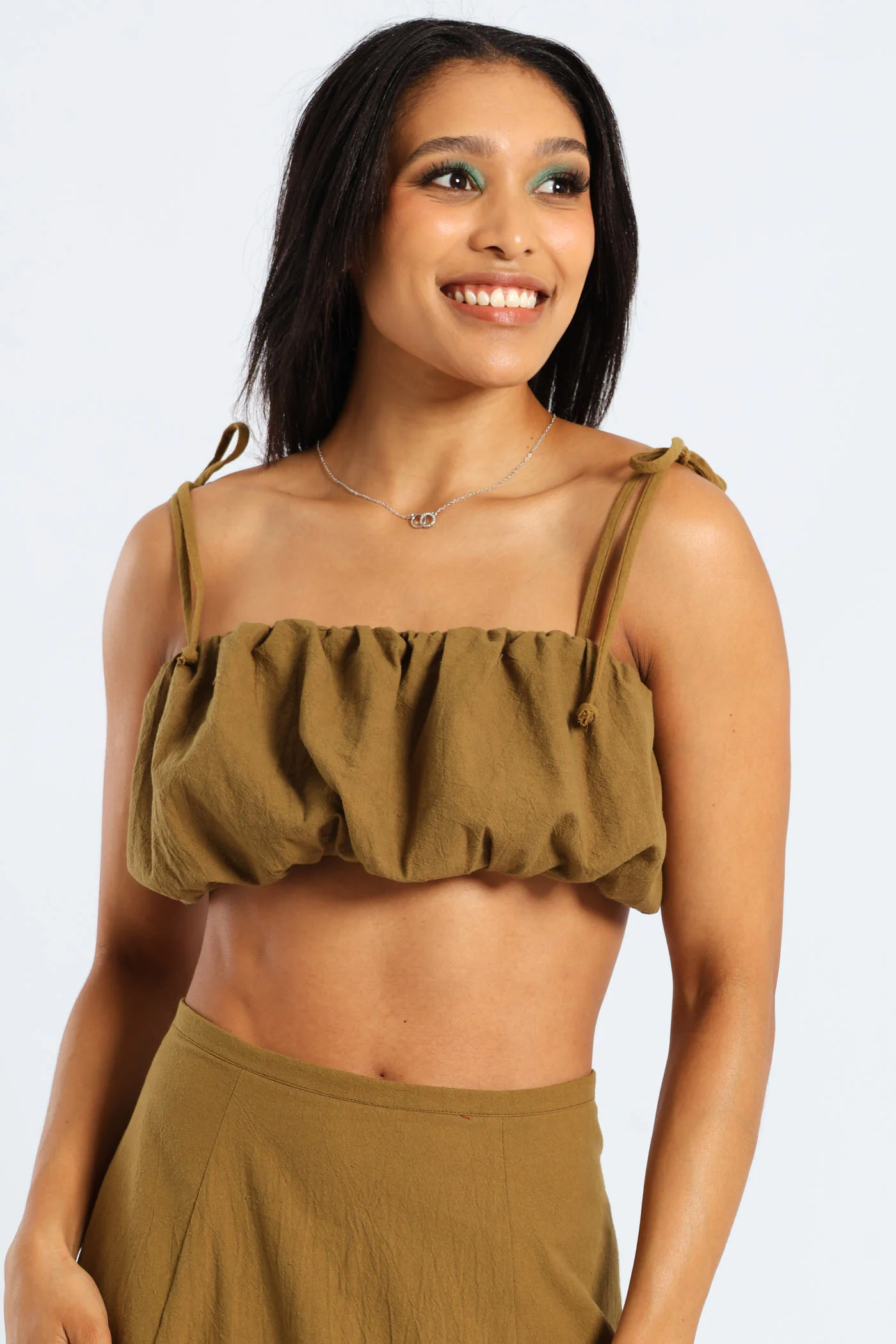 Pleated Crop Top - Fatigue - Image 3