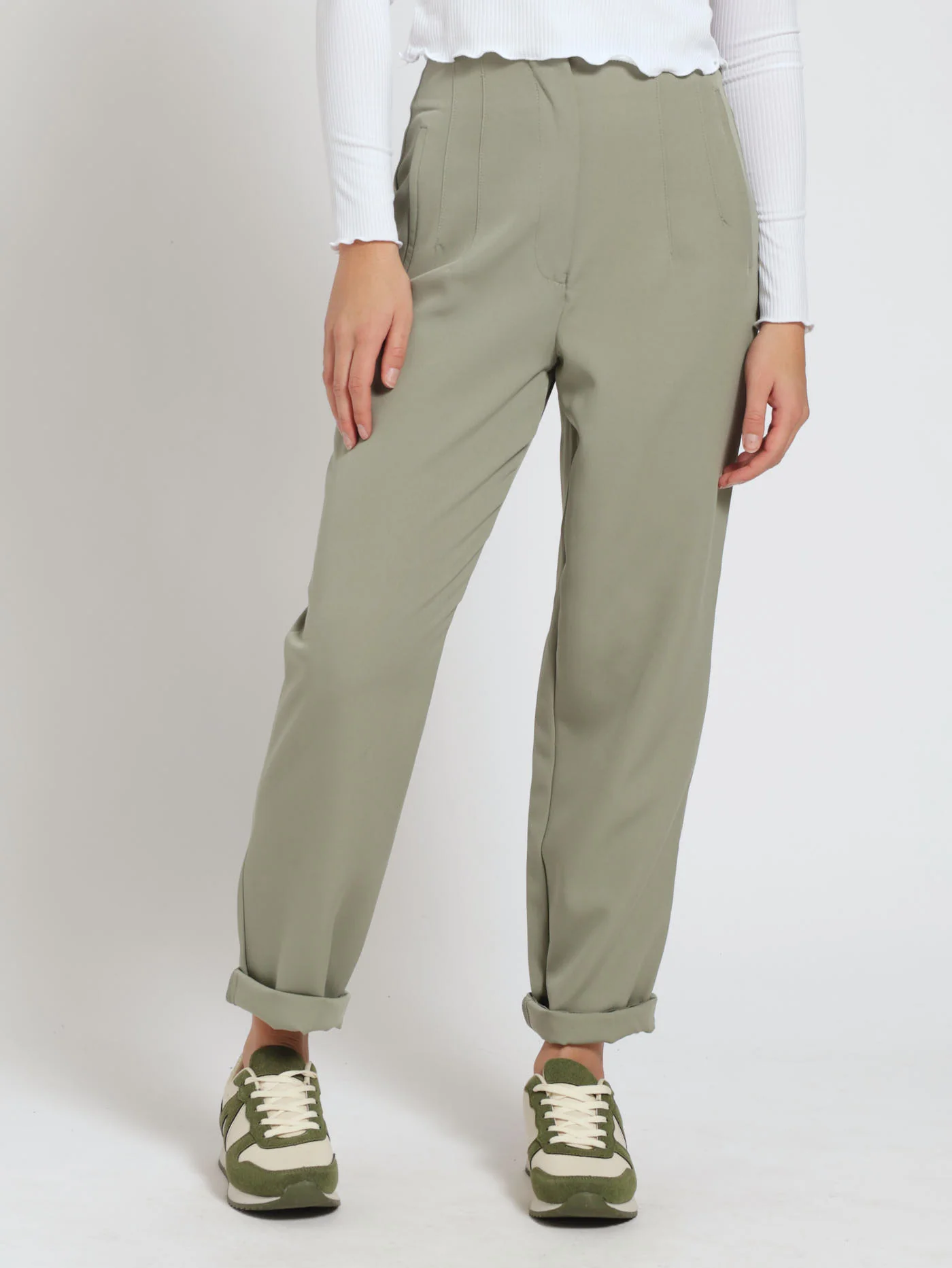 Pleated Detail Straightleg Pants - Sage
